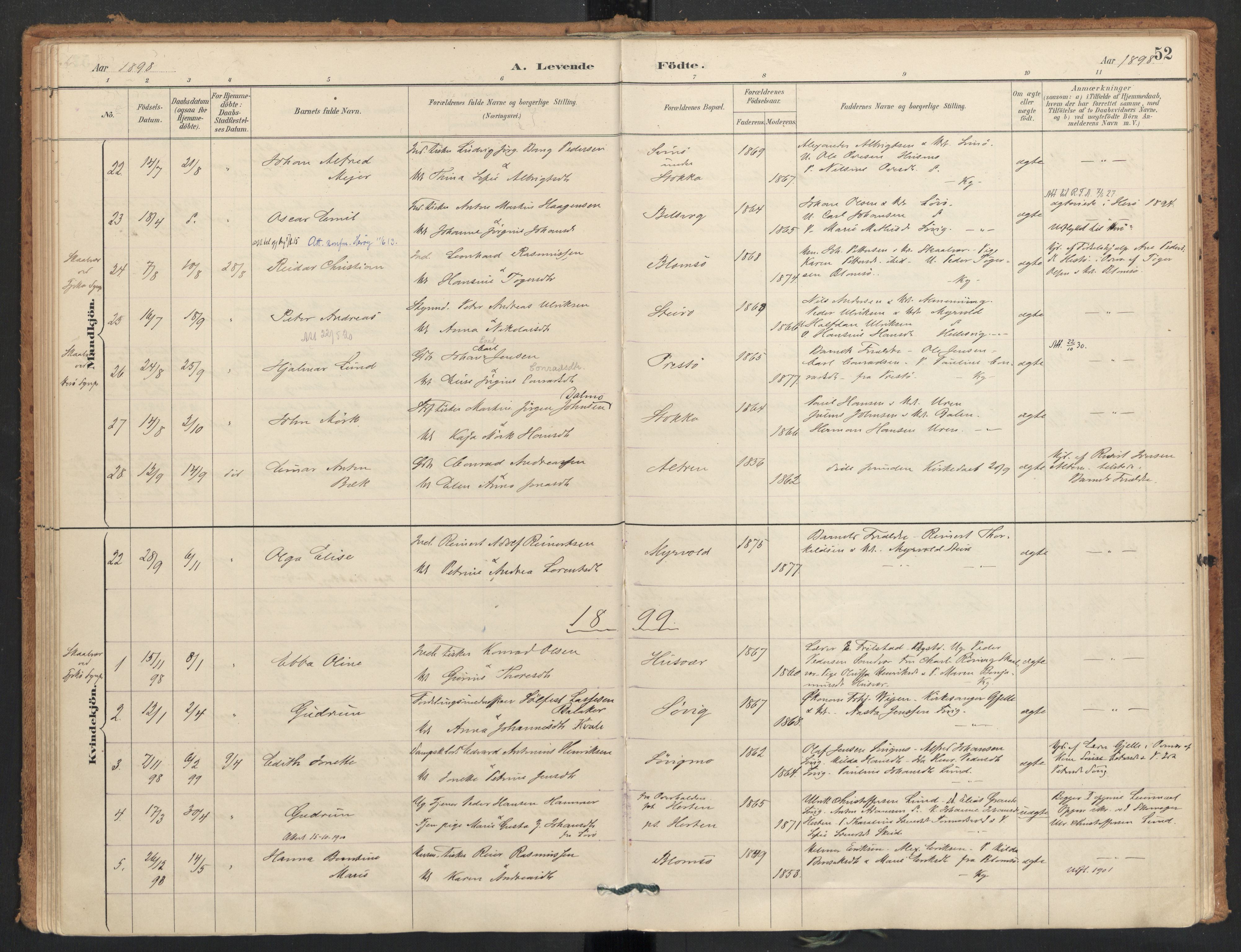 Ministerialprotokoller, klokkerbøker og fødselsregistre - Nordland, AV/SAT-A-1459/830/L0453: Parish register (official) no. 830A17, 1886-1911, p. 52