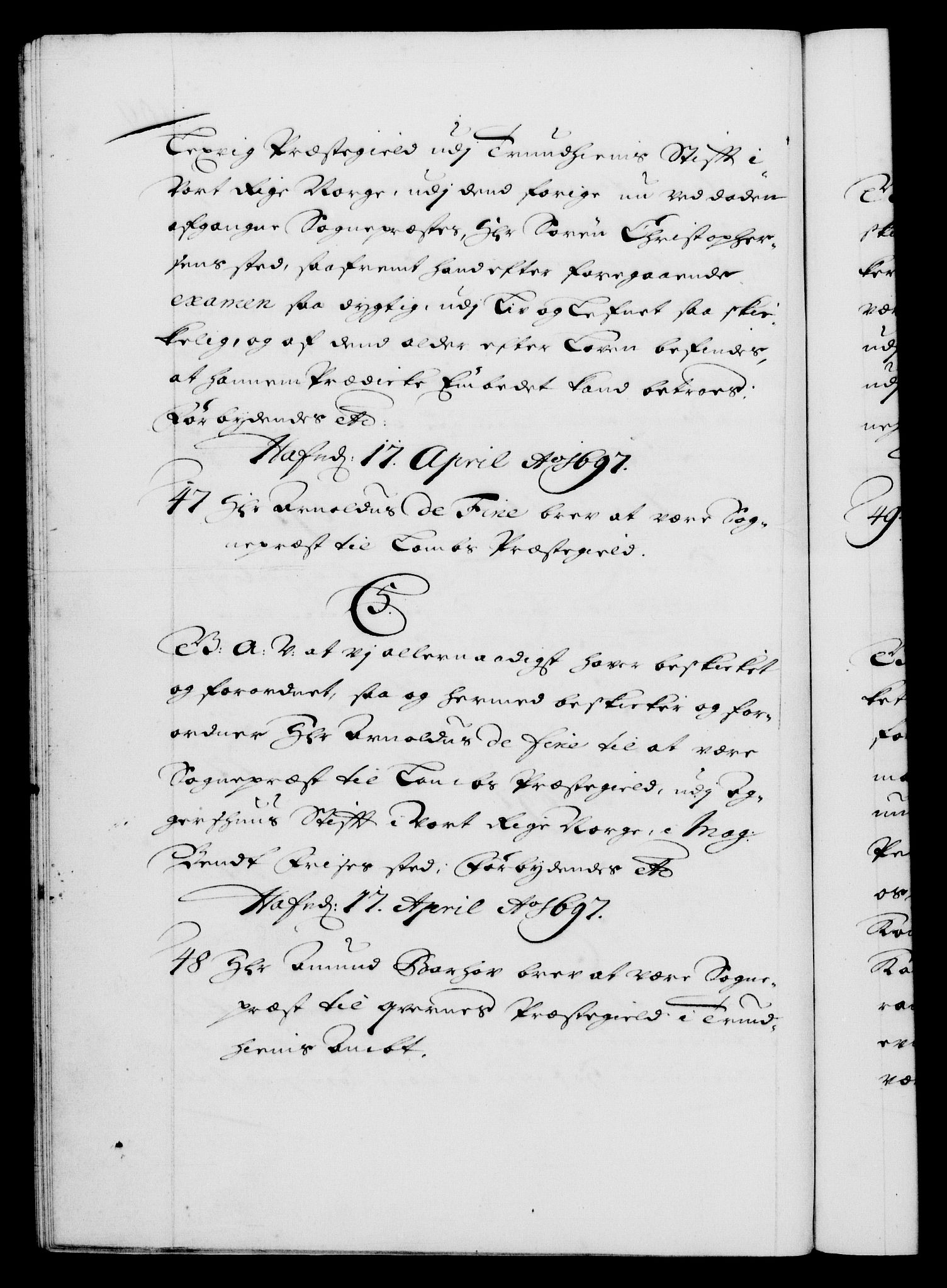 Danske Kanselli 1572-1799, AV/RA-EA-3023/F/Fc/Fca/Fcaa/L0016: Norske registre (mikrofilm), 1692-1697, p. 409b