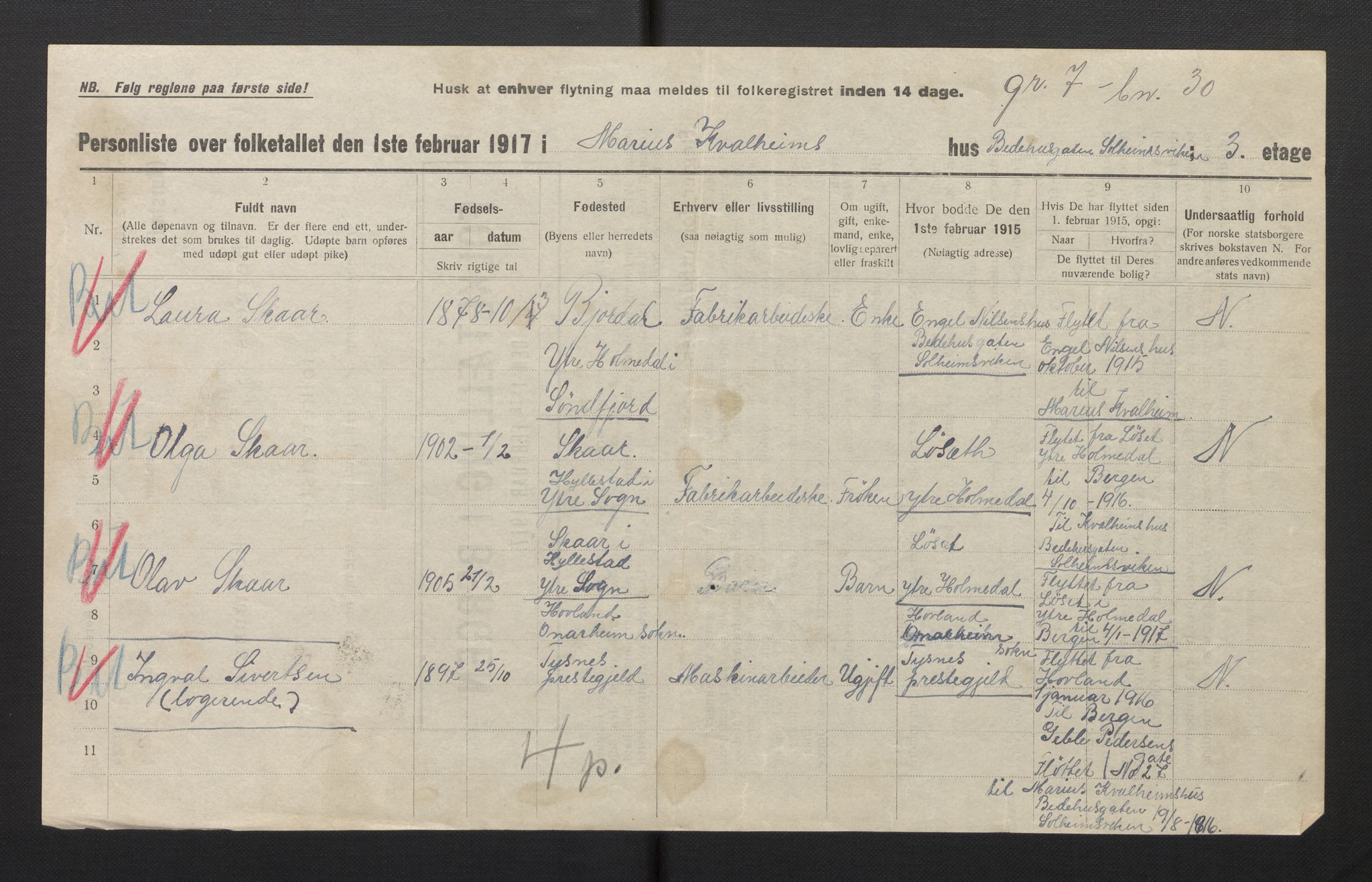 SAB, Municipal Census 1917 for Bergen, 1917, p. 48300