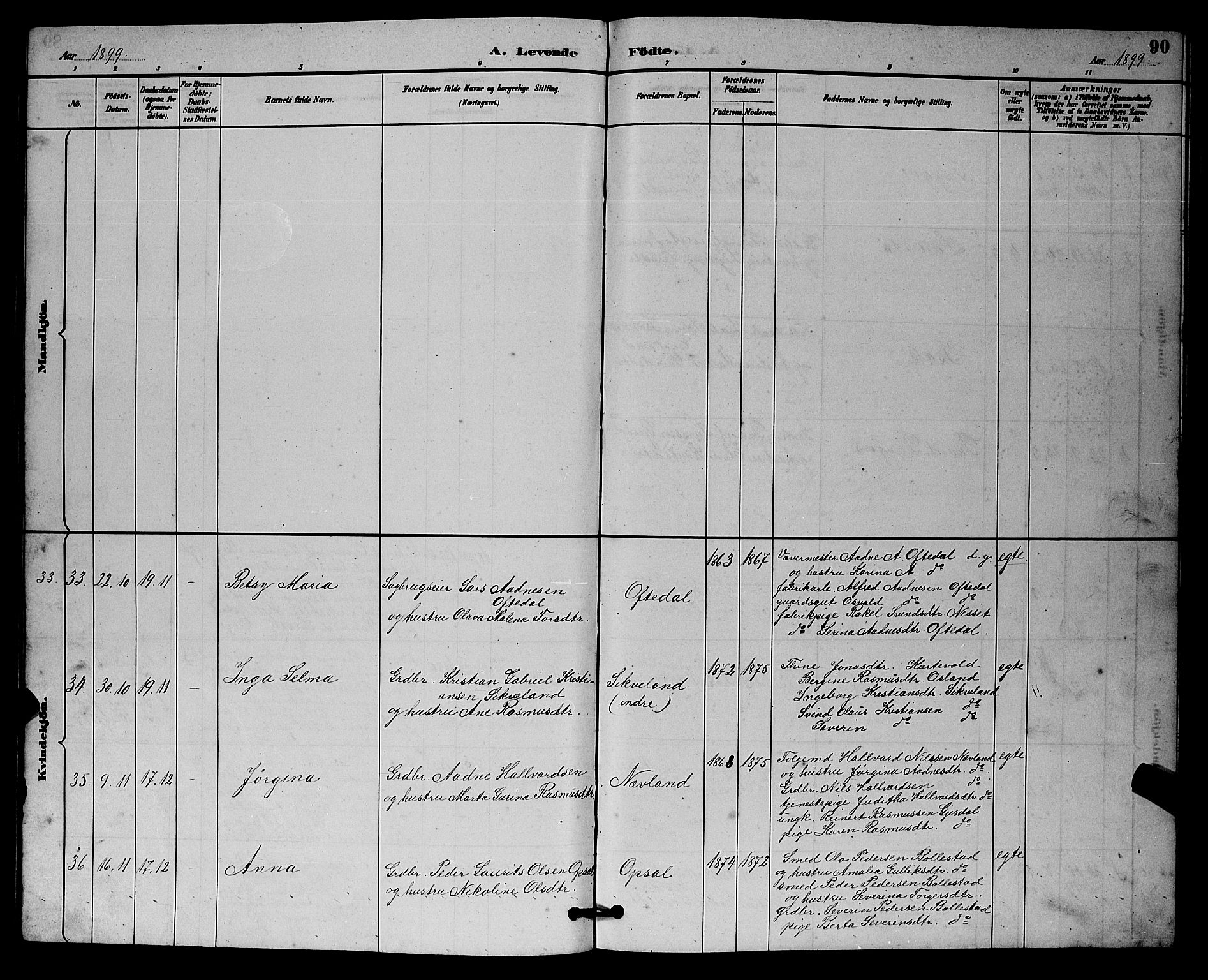 Lye sokneprestkontor, AV/SAST-A-101794/001/30BB/L0008: Parish register (copy) no. B 7, 1887-1901, p. 90