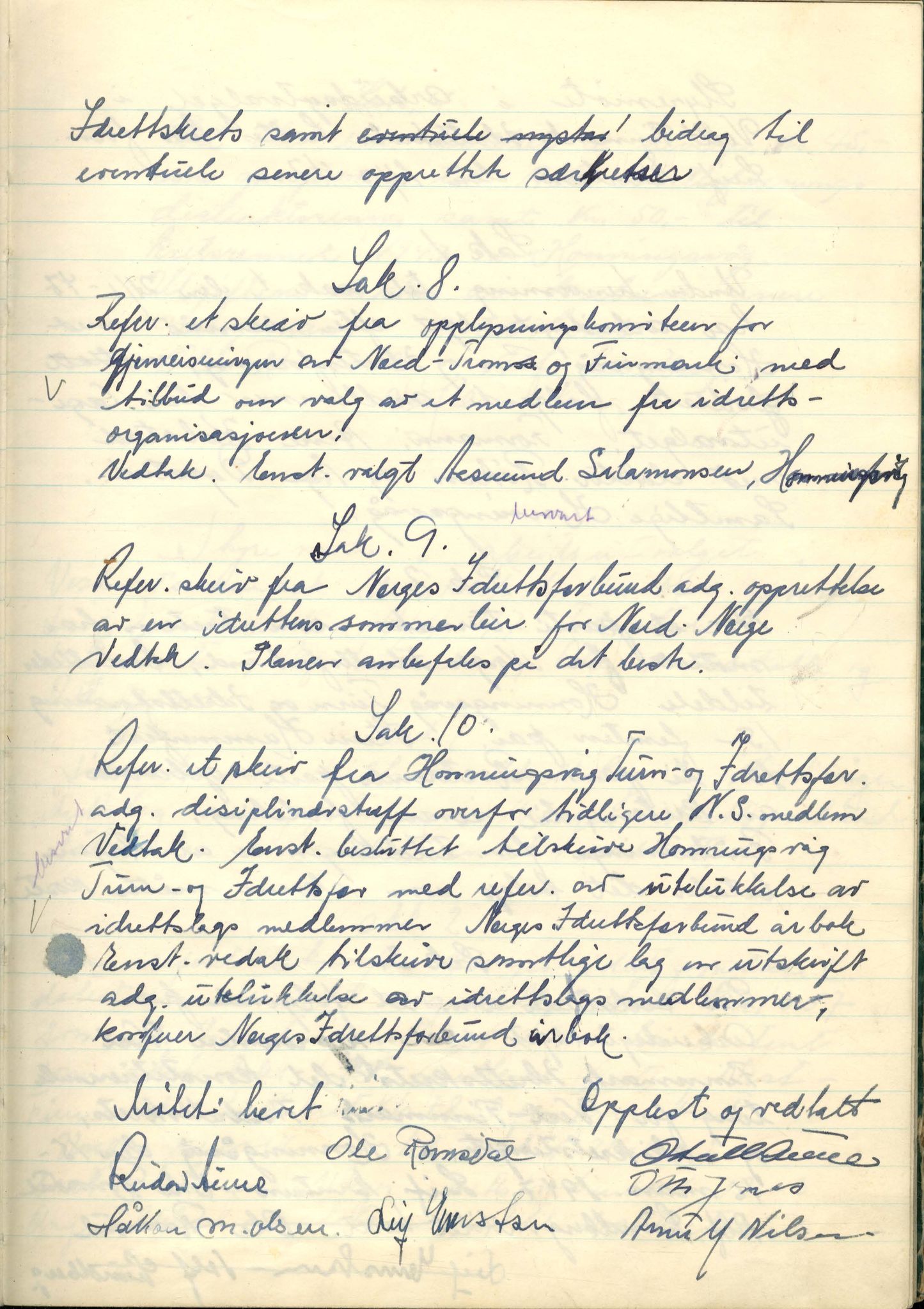 Vest-Finnmark Idrettskrets, FMFB/A-1042/A/Aa/L0001: Møteprotokoll for styre, kretsting og arbeidsutvalg, 1946-1951, p. 21