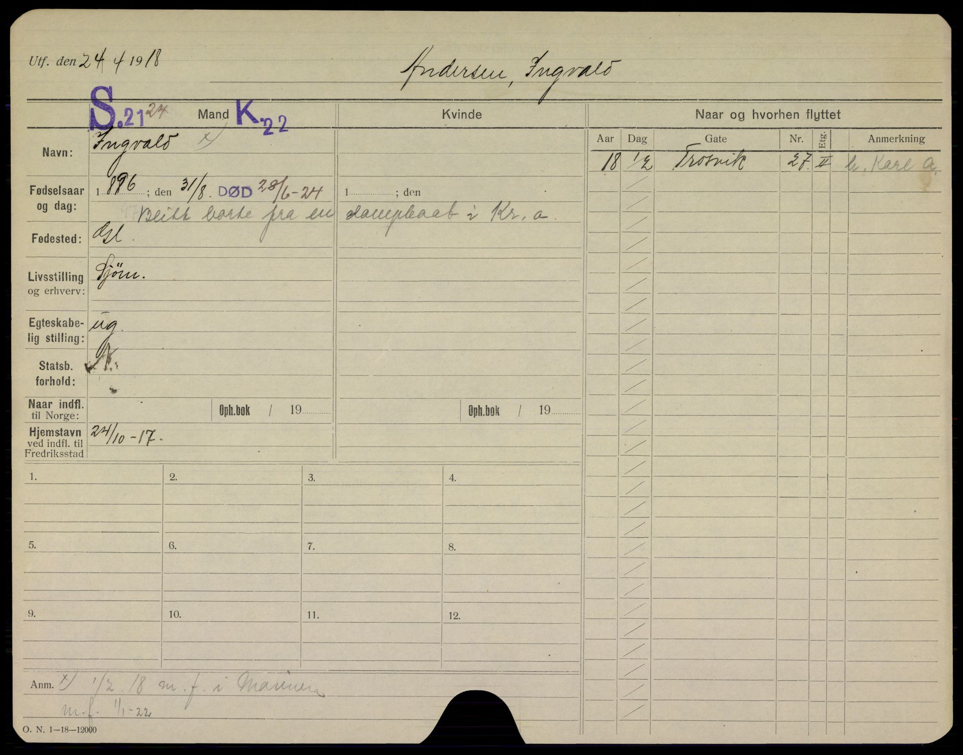 Fredrikstad folkeregister, AV/SAO-A-10481/G/L0001: Døde, 1924-1927, p. 7