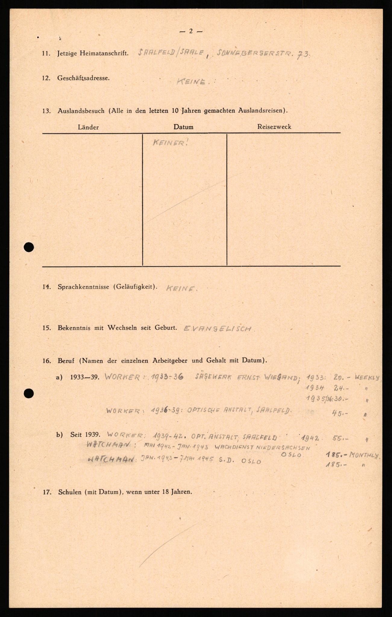 Forsvaret, Forsvarets overkommando II, AV/RA-RAFA-3915/D/Db/L0027: CI Questionaires. Tyske okkupasjonsstyrker i Norge. Tyskere., 1945-1946, p. 236