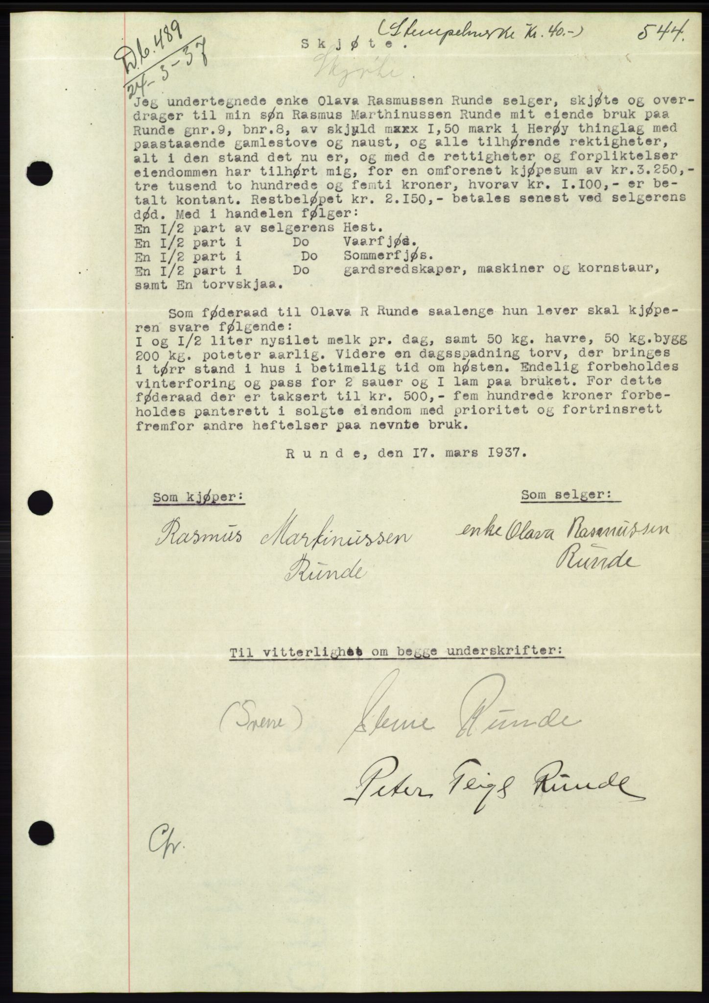 Søre Sunnmøre sorenskriveri, SAT/A-4122/1/2/2C/L0062: Mortgage book no. 56, 1936-1937, Diary no: : 489/1937