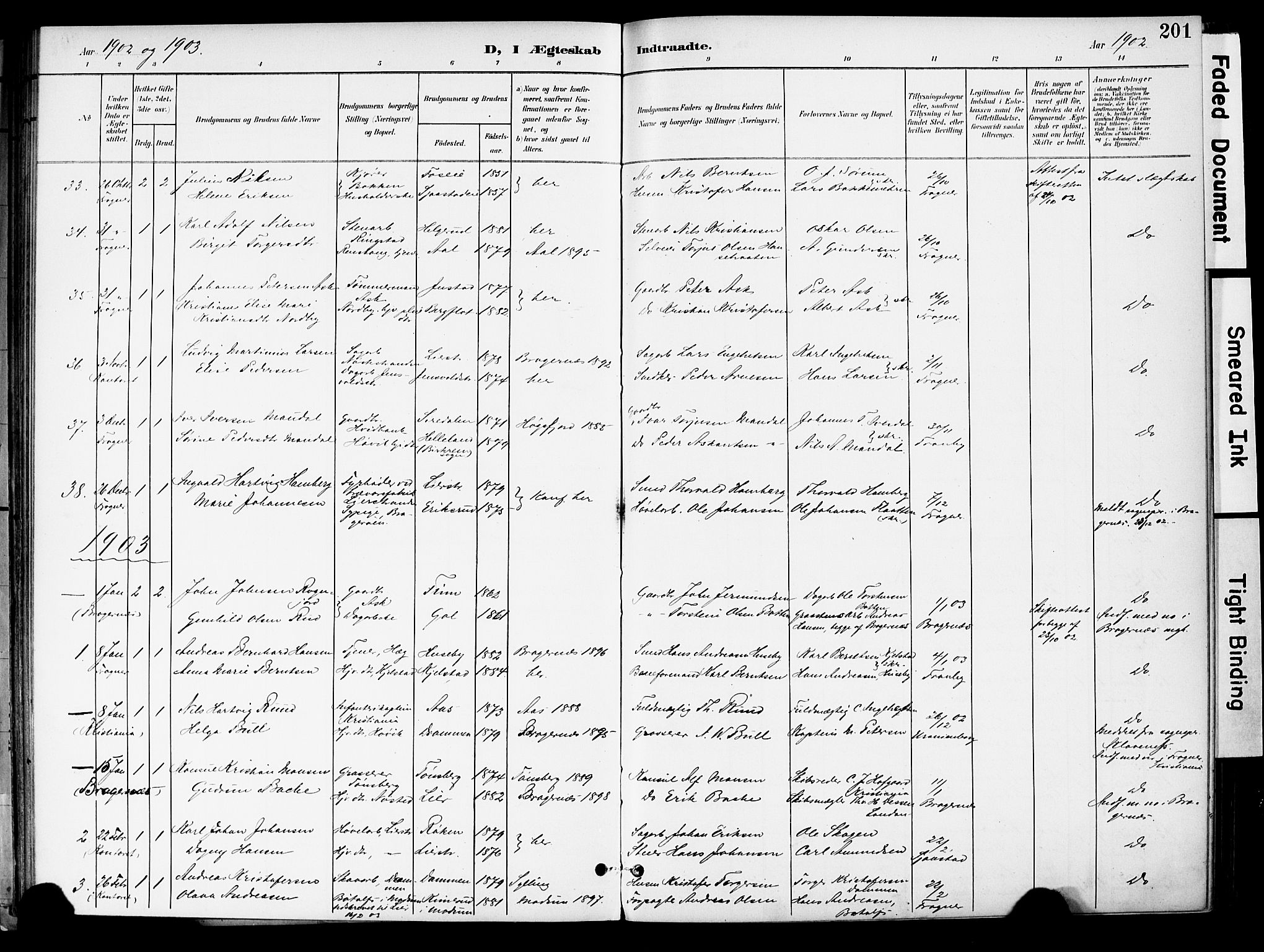 Lier kirkebøker, AV/SAKO-A-230/F/Fa/L0017: Parish register (official) no. I 17, 1901-1908, p. 201