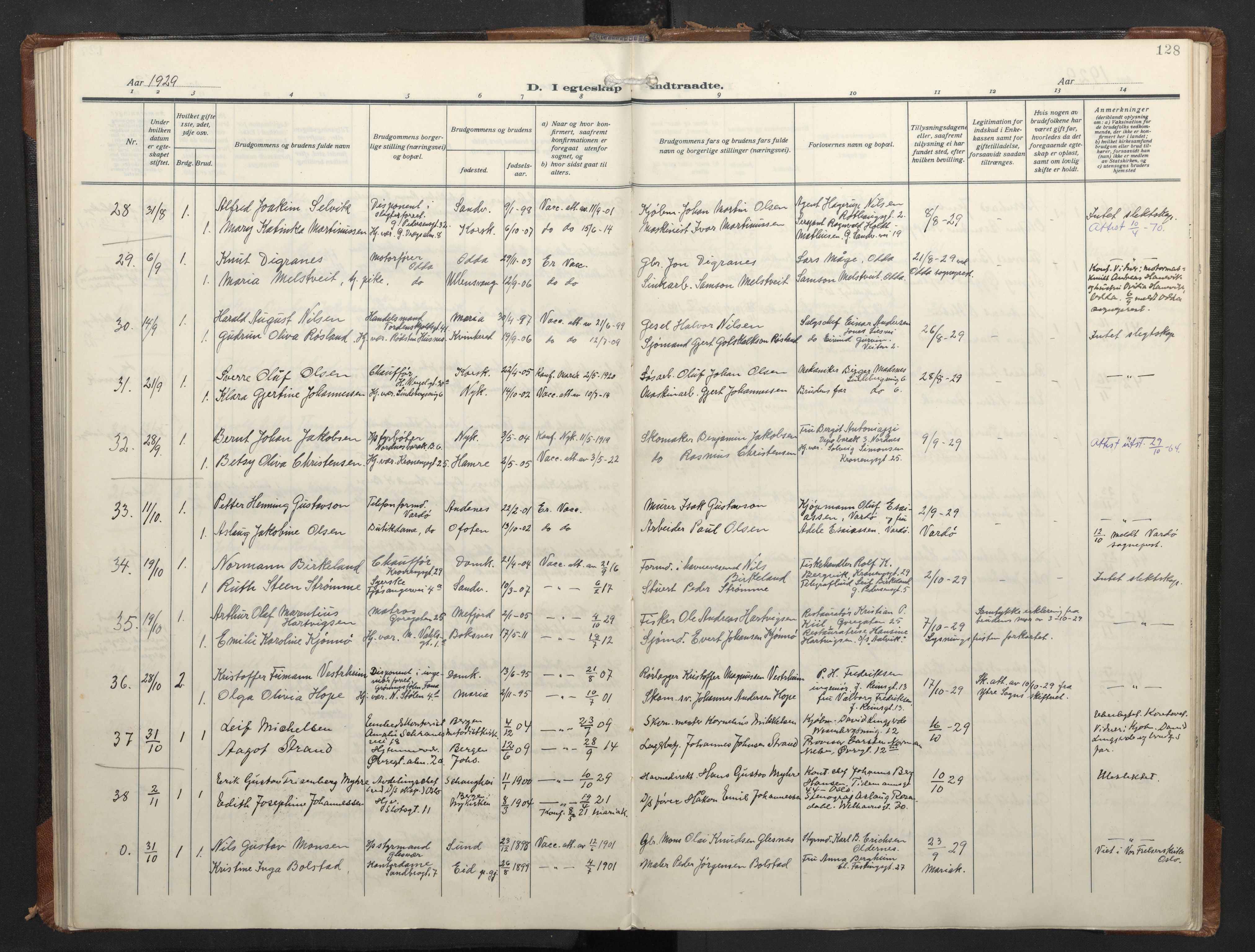 Mariakirken Sokneprestembete, AV/SAB-A-76901/H/Haa/L0016: Parish register (official) no. C 4, 1927-1938, p. 127b-128a