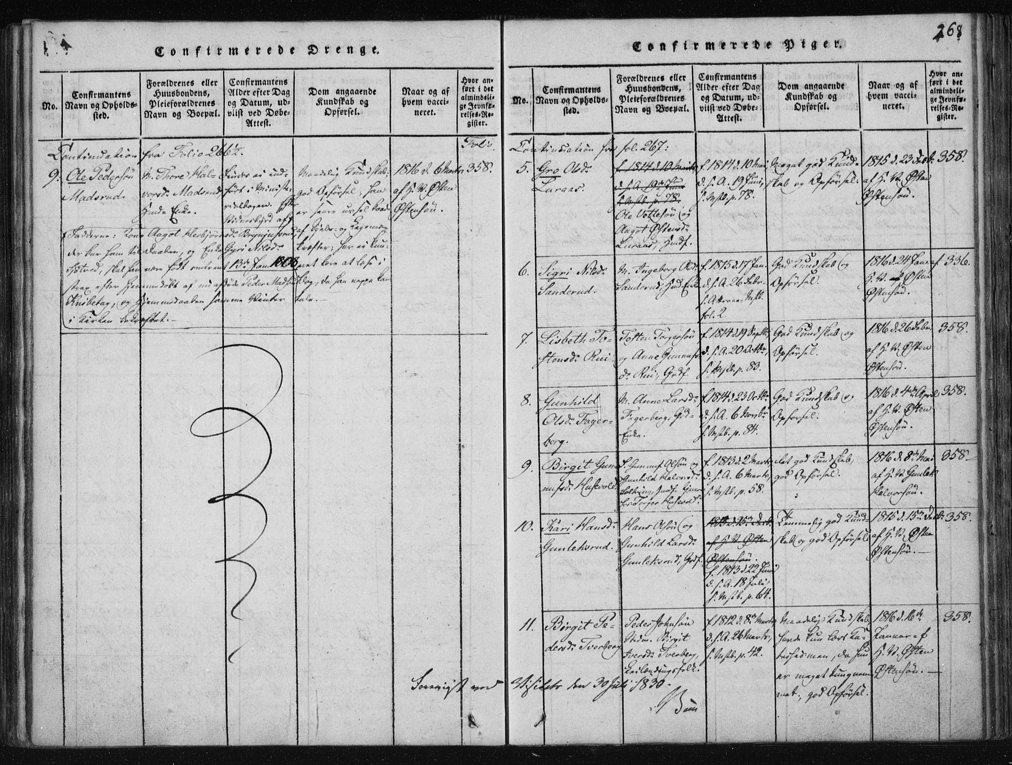 Tinn kirkebøker, AV/SAKO-A-308/F/Fa/L0004: Parish register (official) no. I 4, 1815-1843, p. 267b-268a