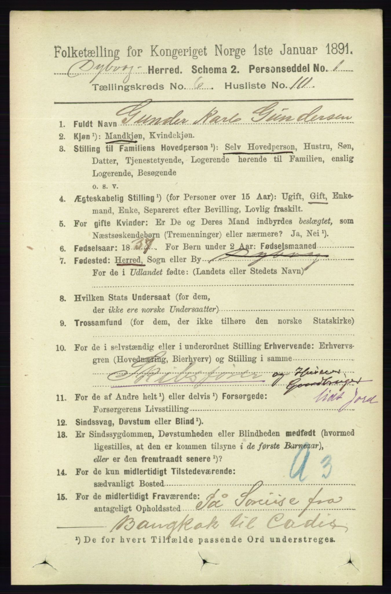 RA, 1891 census for 0915 Dypvåg, 1891, p. 1832