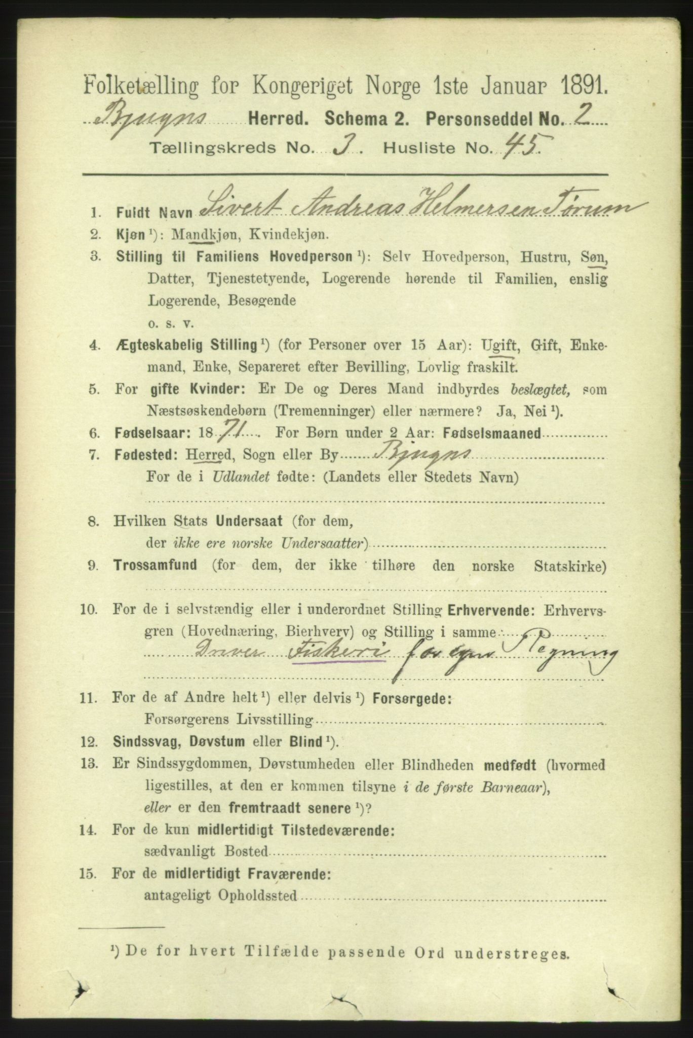 RA, 1891 census for 1627 Bjugn, 1891, p. 911