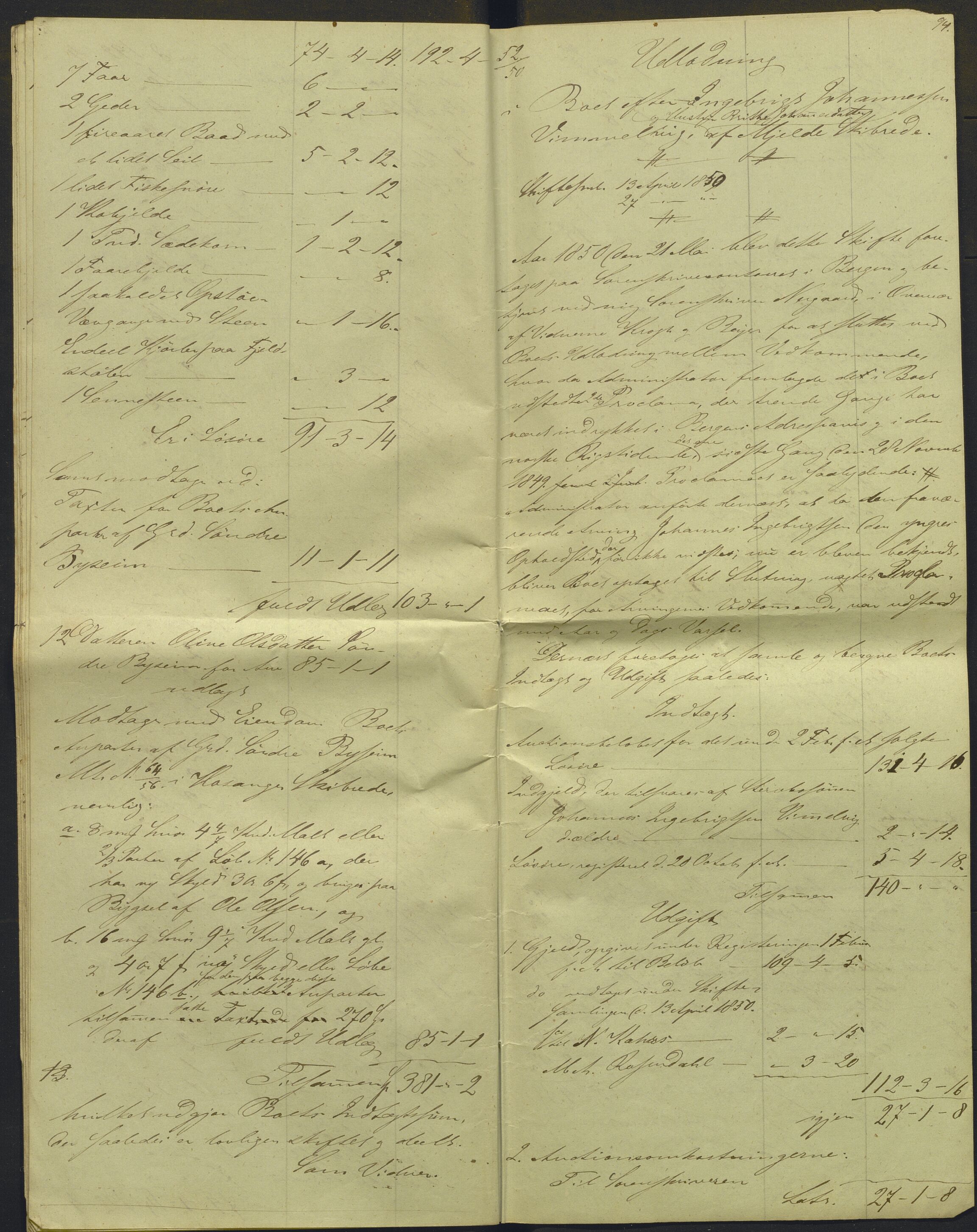 Nordhordland sorenskrivar, AV/SAB-A-2901/1/H/Hd/Hdb/L0001: Konsept til utlodningar, 1850-1852, p. 109