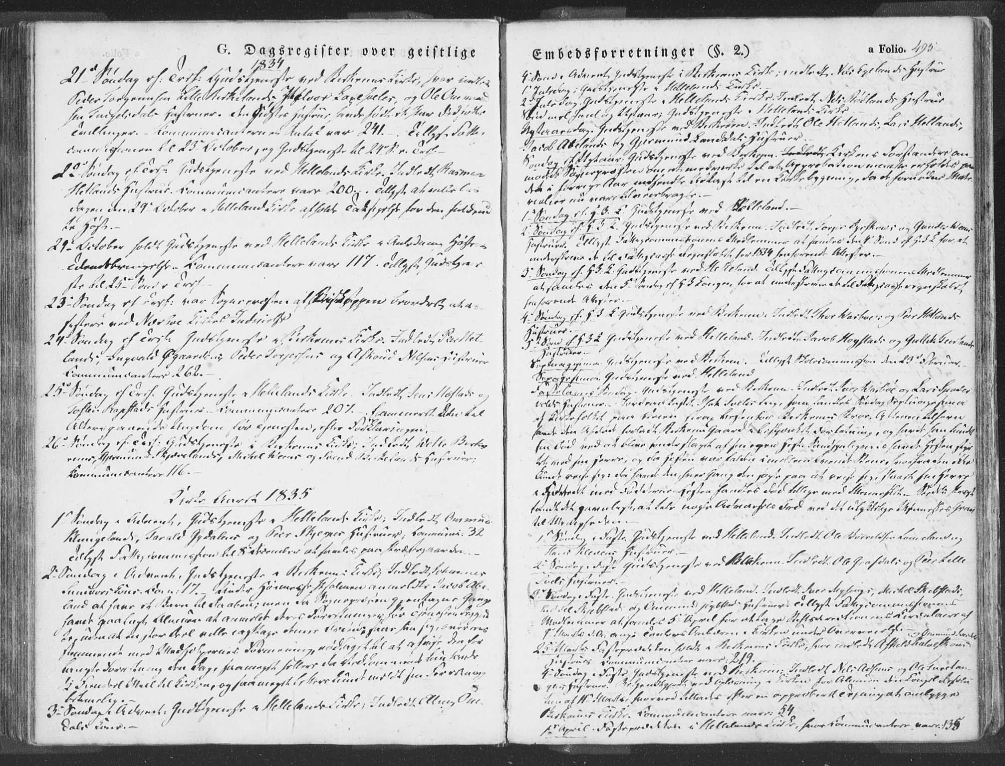 Helleland sokneprestkontor, AV/SAST-A-101810/S05/L0007: Parish register (official) no. A 6.2, 1834-1863, p. 495