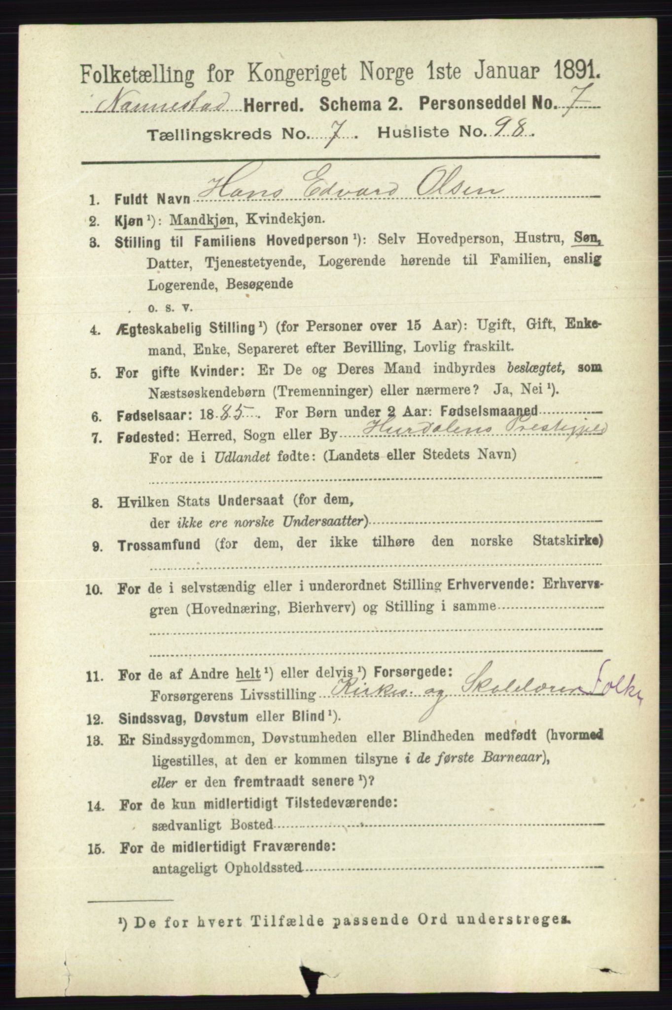 RA, 1891 census for 0238 Nannestad, 1891, p. 4326