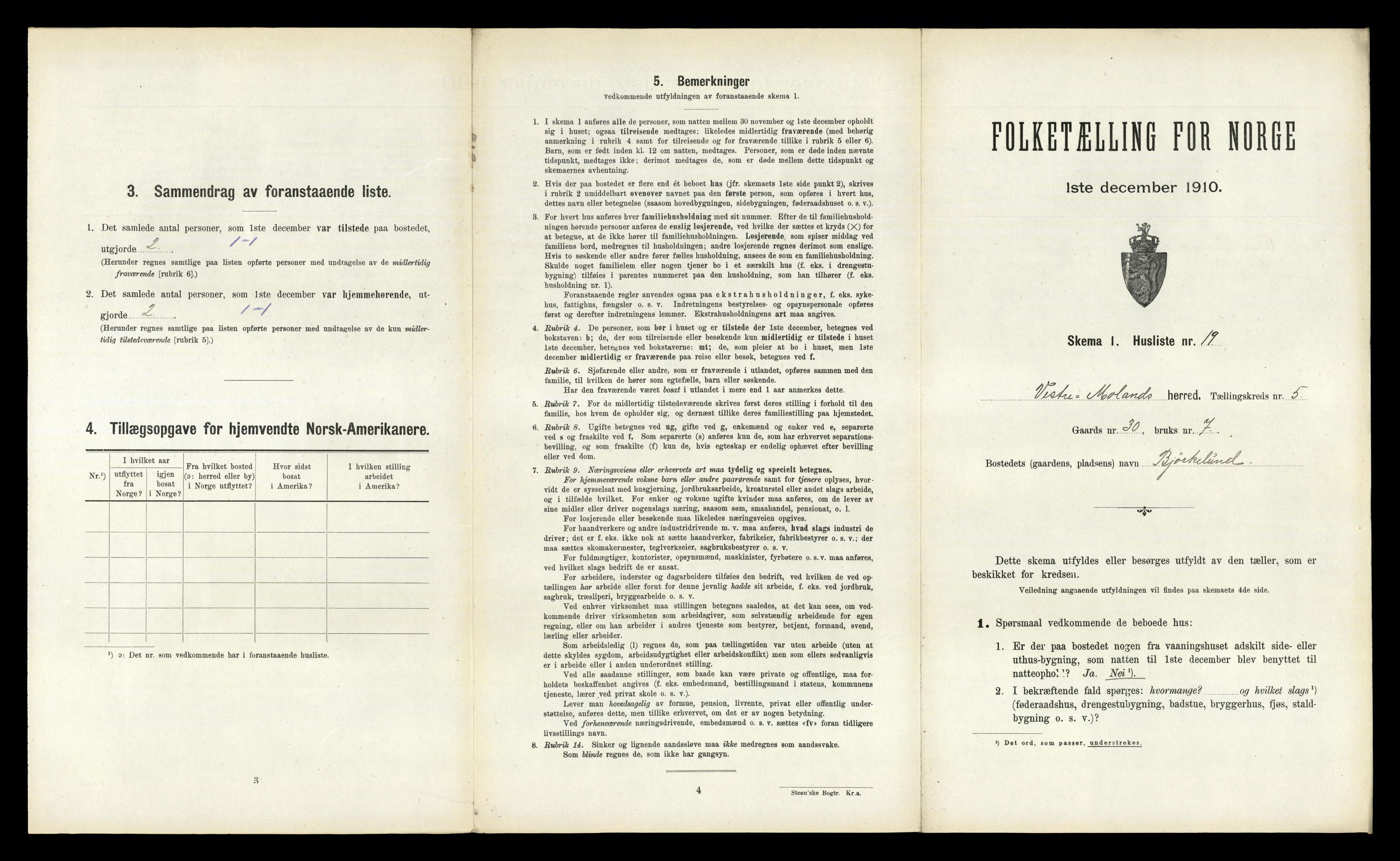 RA, 1910 census for Vestre Moland, 1910, p. 648