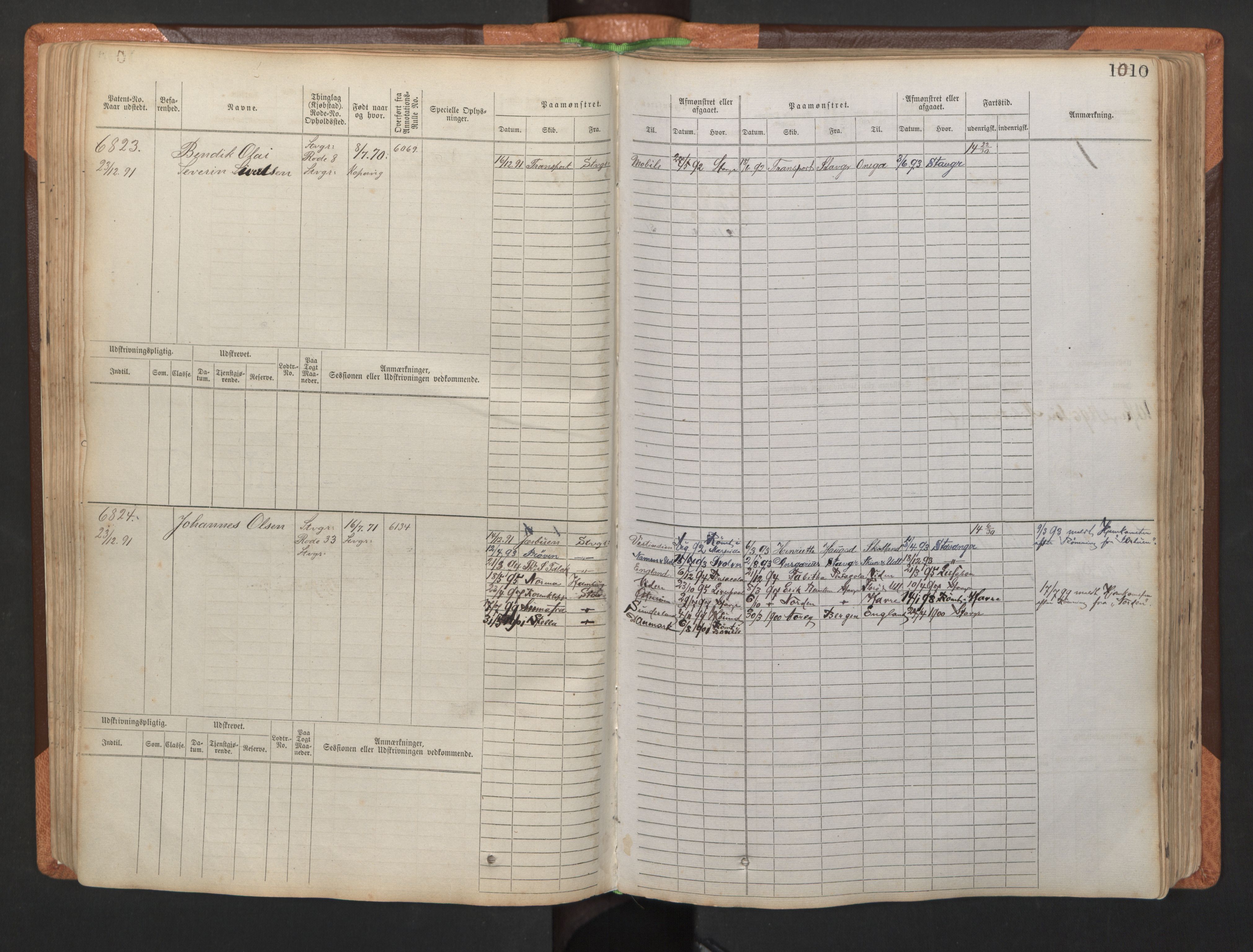 Stavanger sjømannskontor, AV/SAST-A-102006/F/Fb/Fbb/L0011: Sjøfartshovedrulle, patentnr. 6607-7206 (del 2), 1887-1896, p. 113