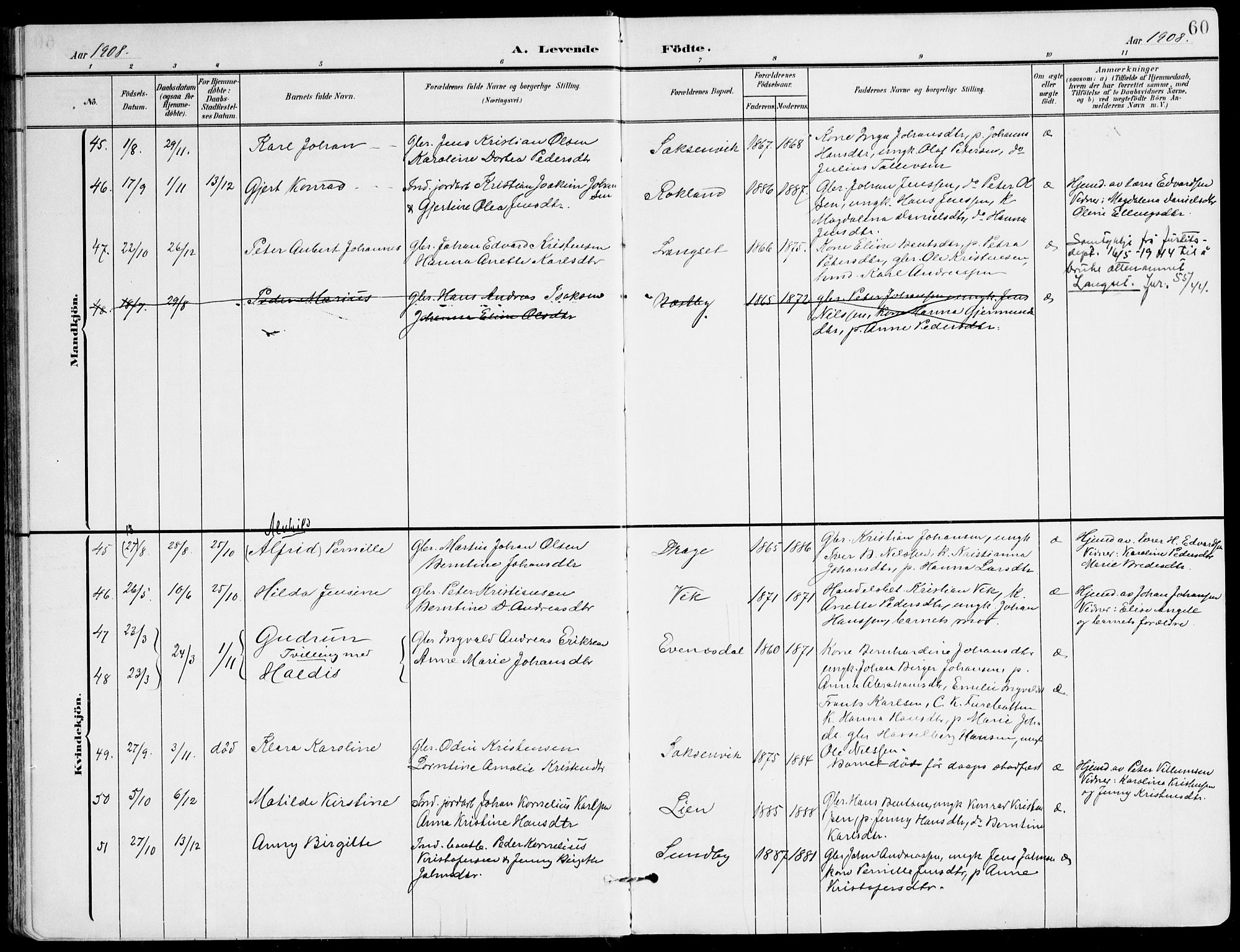 Ministerialprotokoller, klokkerbøker og fødselsregistre - Nordland, AV/SAT-A-1459/847/L0672: Parish register (official) no. 847A12, 1902-1919, p. 60