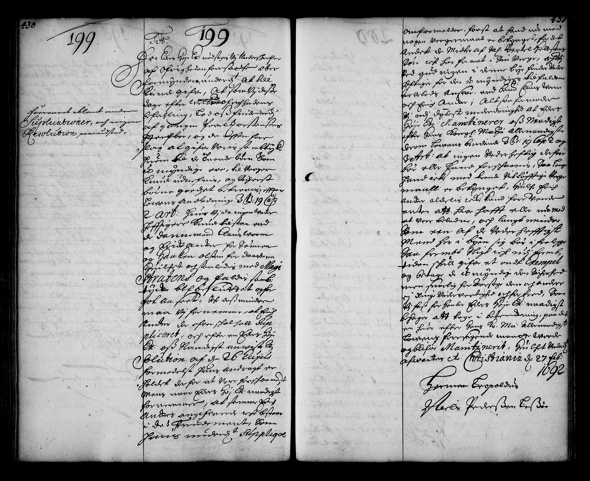 Stattholderembetet 1572-1771, AV/RA-EA-2870/Ae/L0009: Supplikasjons- og resolusjonsprotokoll, 1691-1692, p. 430-431