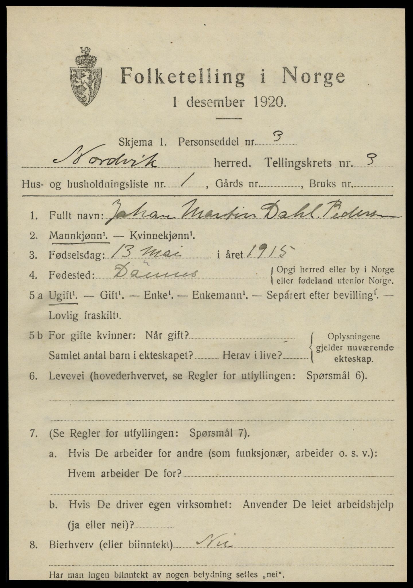 SAT, 1920 census for Nordvik, 1920, p. 1290