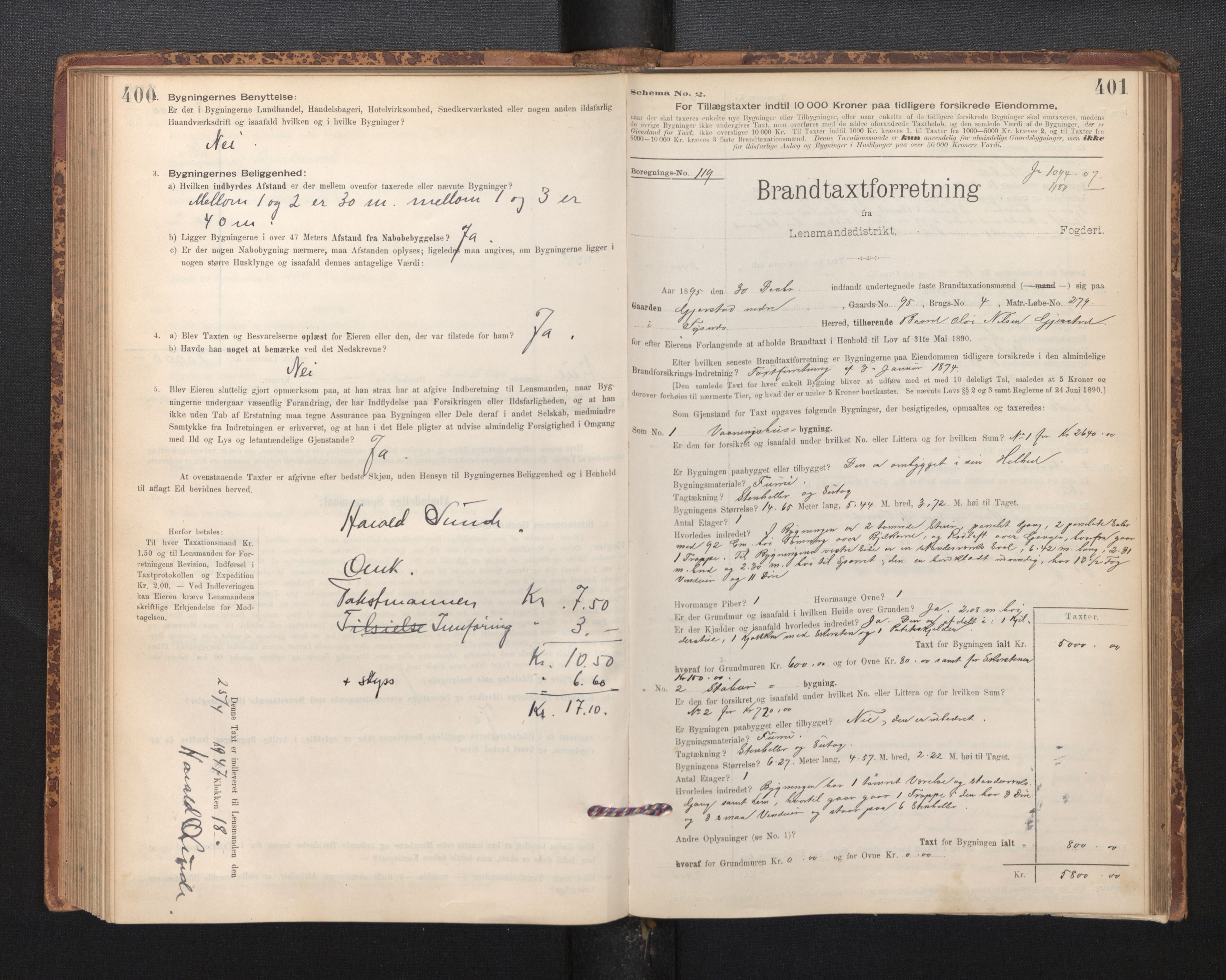Lensmannen i Tysnes, SAB/A-35401/0012/L0004: Branntakstprotokoll, skjematakst, 1895-1947, p. 400-401
