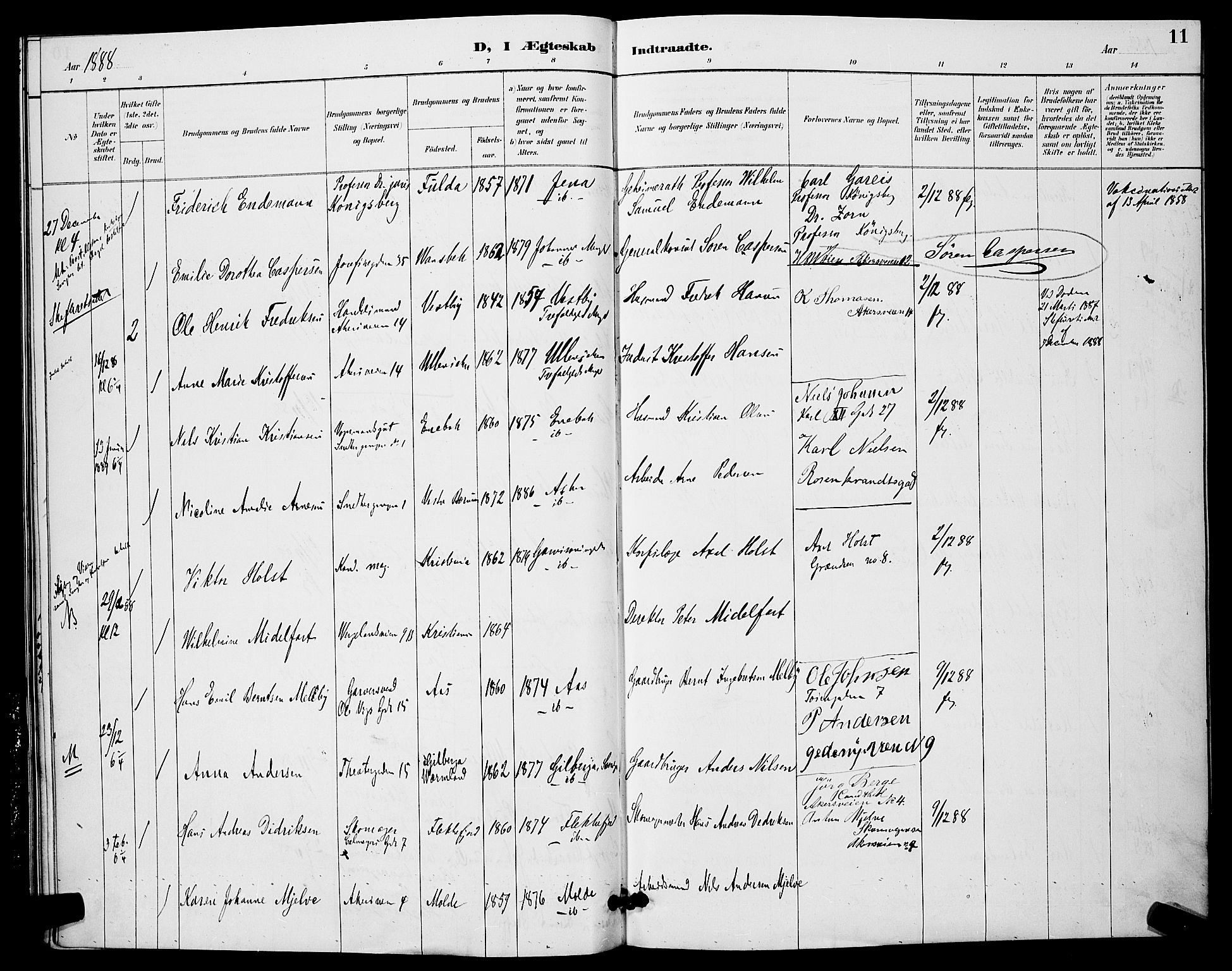 Trefoldighet prestekontor Kirkebøker, AV/SAO-A-10882/H/Ha/L0004: Banns register no. 4, 1888-1894, p. 11