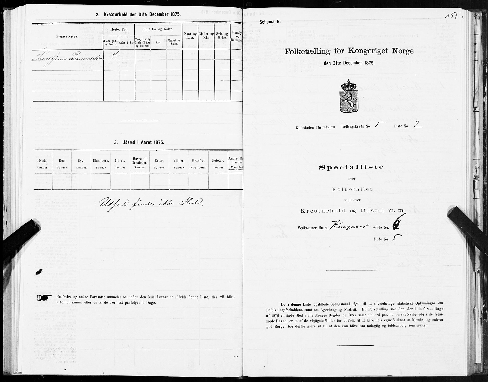 SAT, 1875 census for 1601 Trondheim, 1875, p. 3157