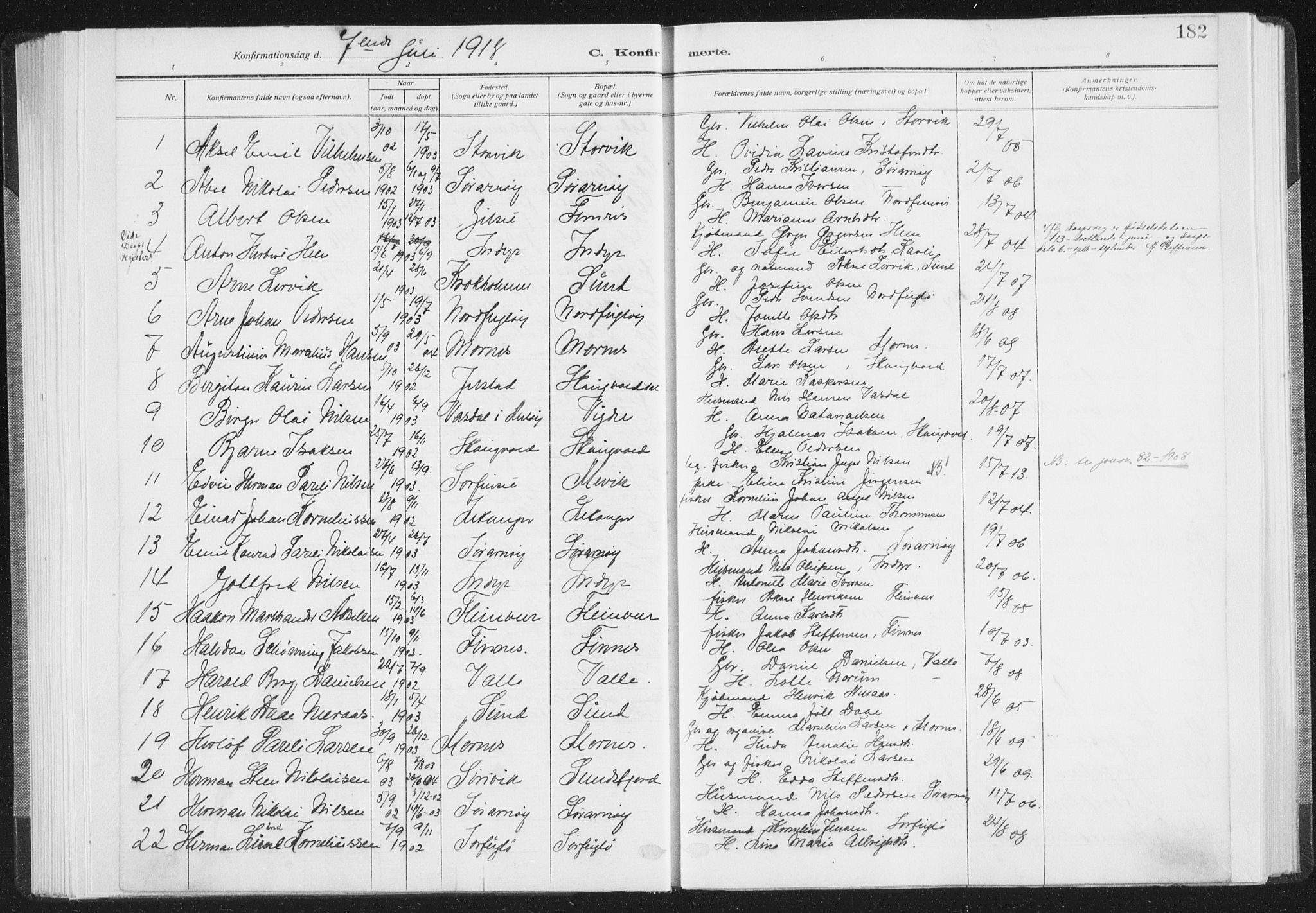 Ministerialprotokoller, klokkerbøker og fødselsregistre - Nordland, AV/SAT-A-1459/805/L0104: Parish register (official) no. 805A09, 1909-1926, p. 182