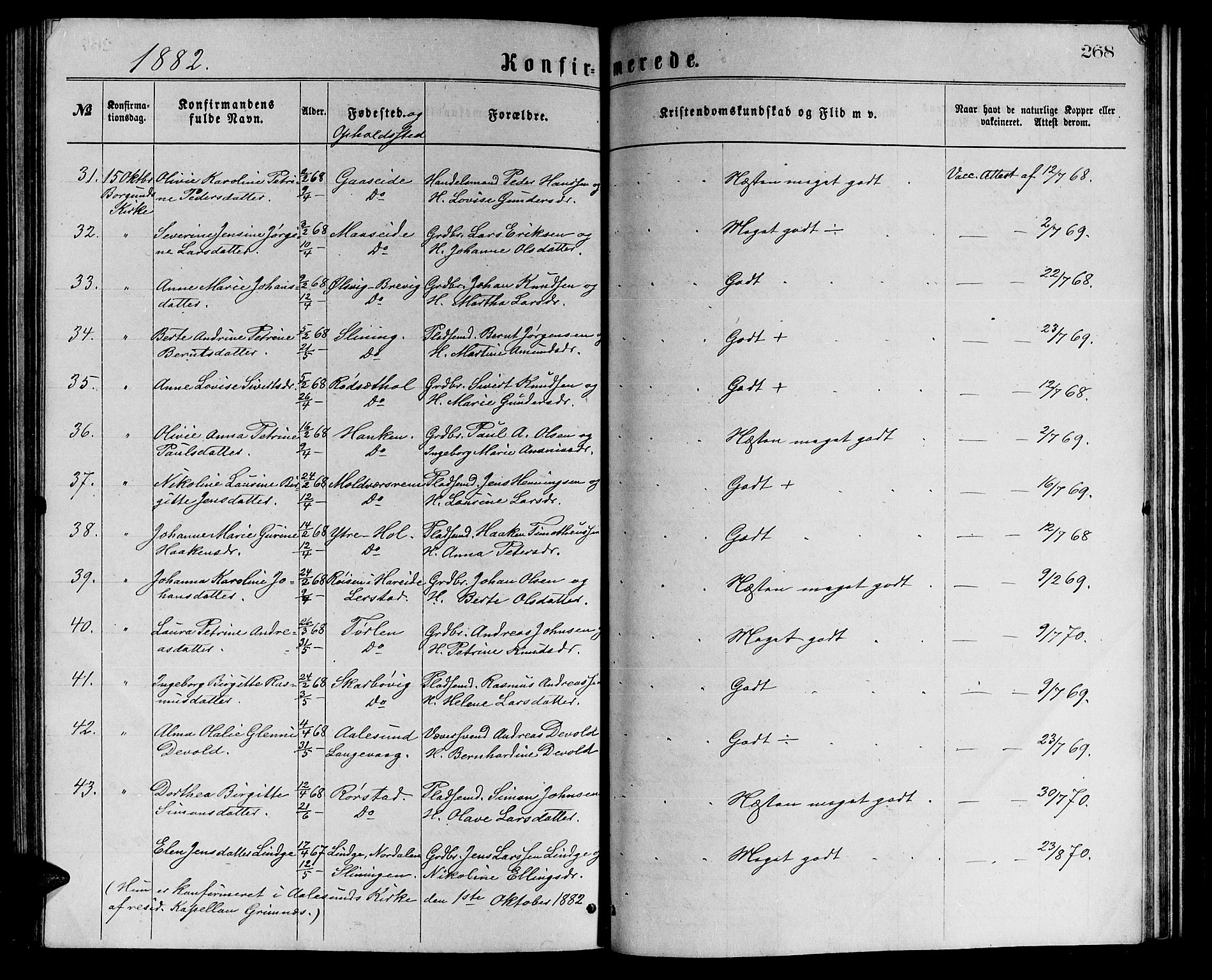 Ministerialprotokoller, klokkerbøker og fødselsregistre - Møre og Romsdal, AV/SAT-A-1454/528/L0429: Parish register (copy) no. 528C10, 1872-1886, p. 268