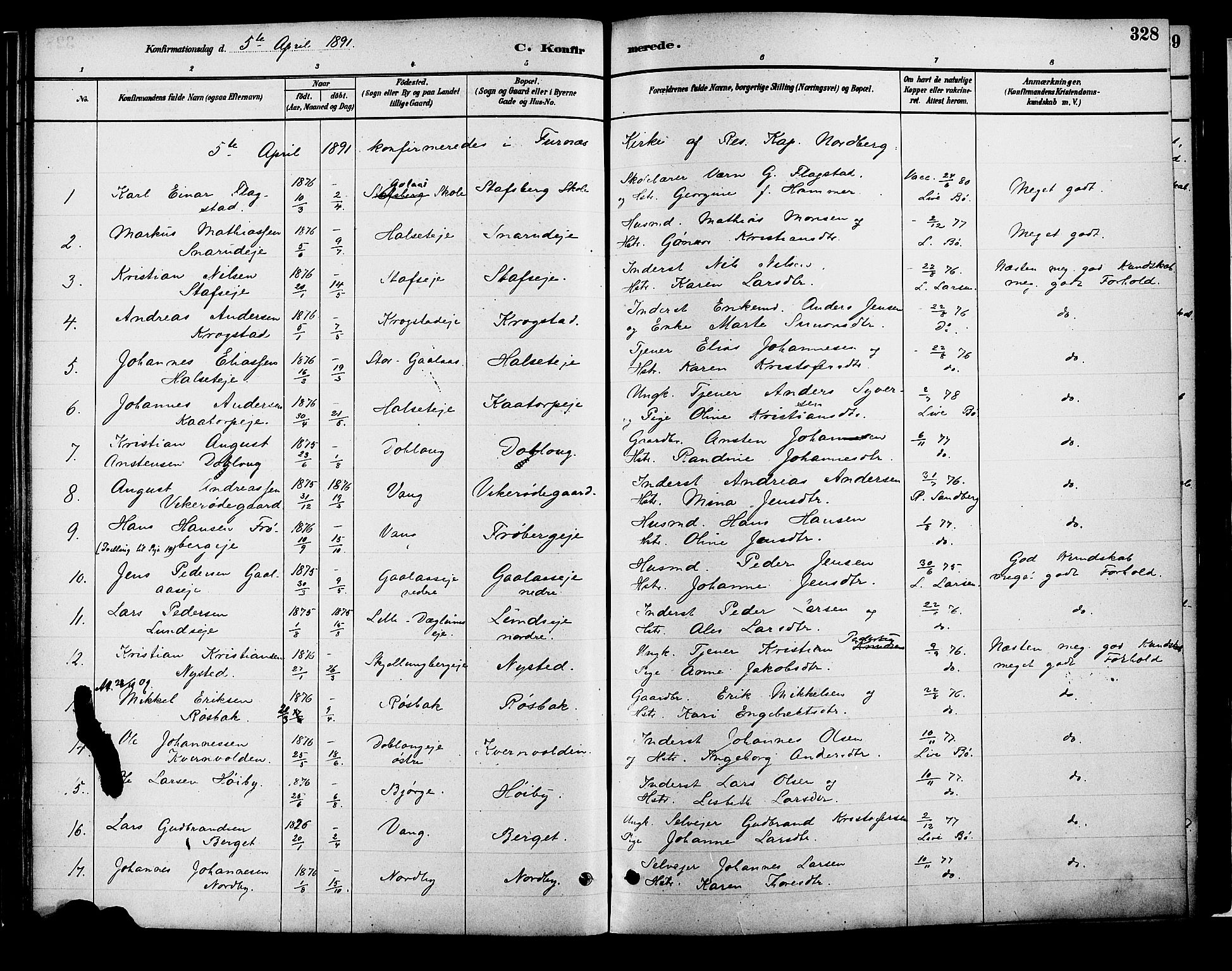 Vang prestekontor, Hedmark, SAH/PREST-008/H/Ha/Haa/L0018B: Parish register (official) no. 18B, 1880-1906, p. 328