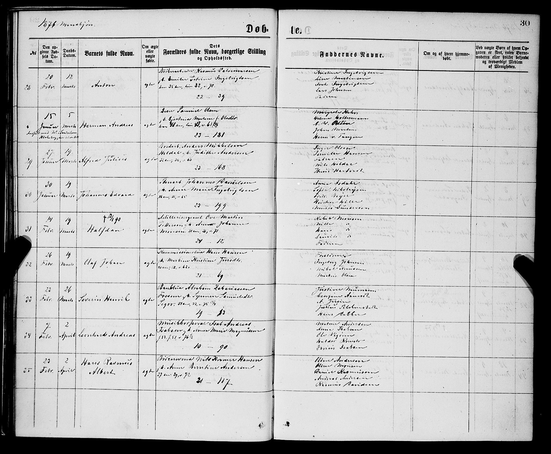 Korskirken sokneprestembete, AV/SAB-A-76101/H/Hab: Parish register (copy) no. B 7, 1874-1878, p. 30