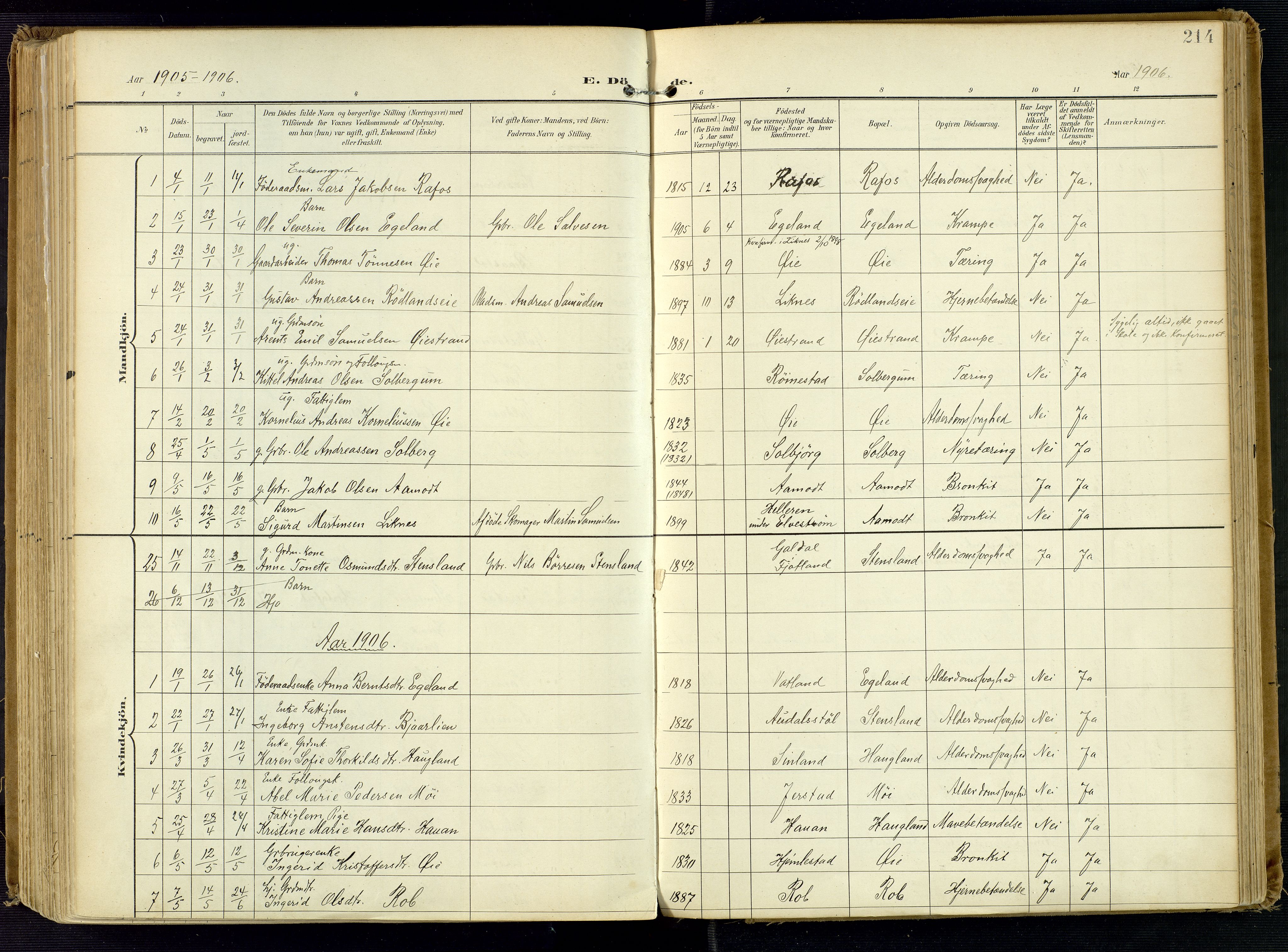 Kvinesdal sokneprestkontor, AV/SAK-1111-0026/F/Fa/Fab/L0009: Parish register (official) no. A 9, 1898-1915, p. 214