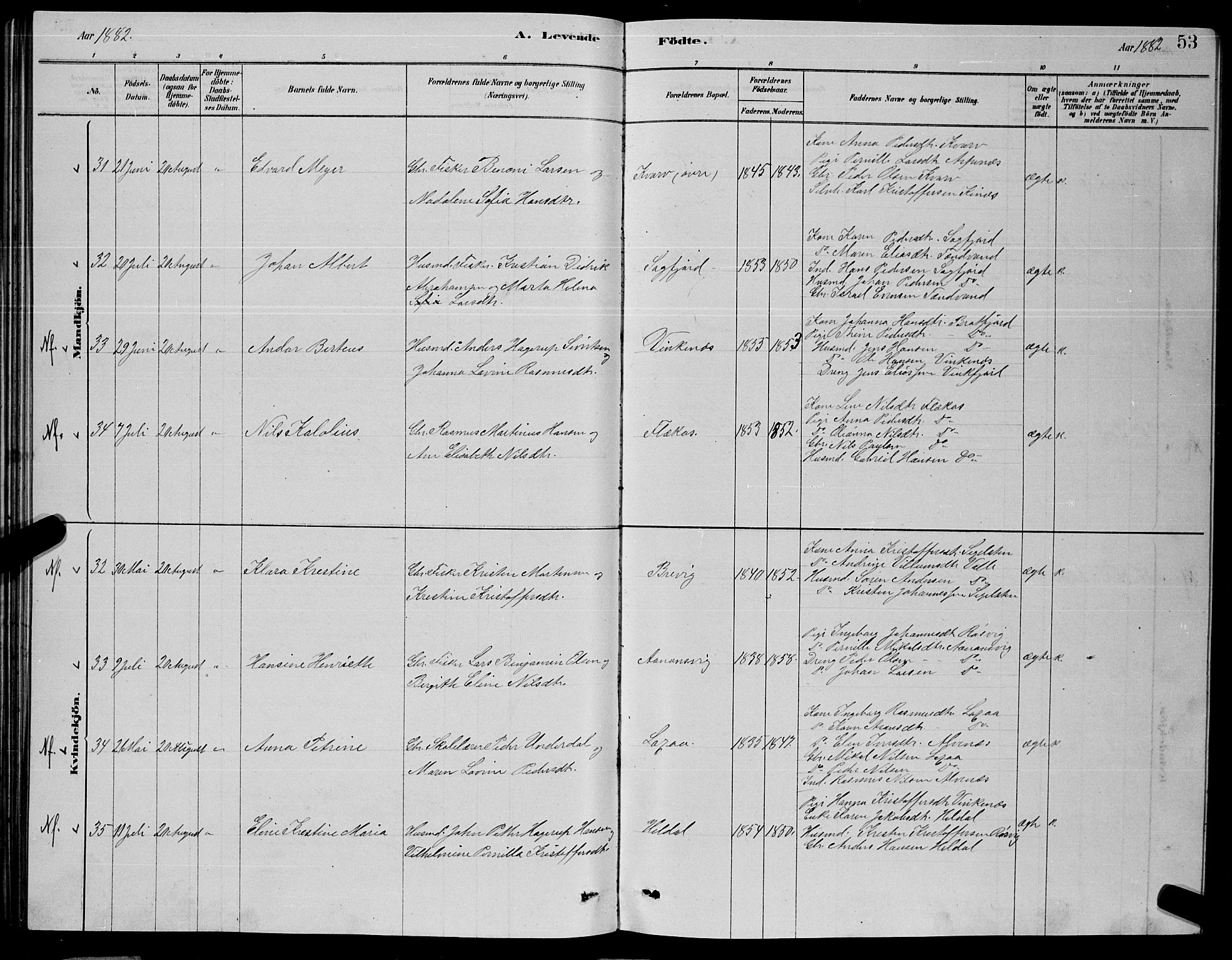 Ministerialprotokoller, klokkerbøker og fødselsregistre - Nordland, AV/SAT-A-1459/853/L0776: Parish register (copy) no. 853C04, 1878-1889, p. 53