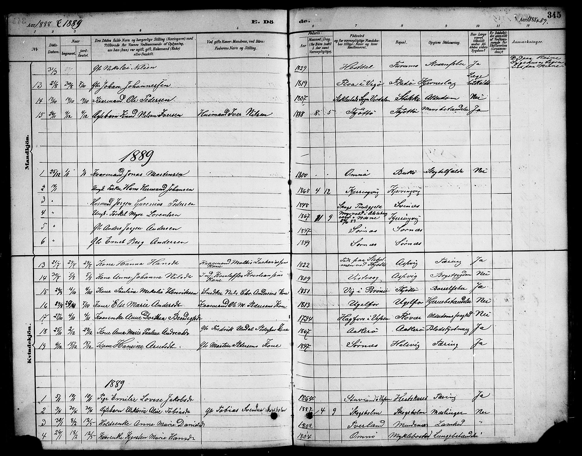 Ministerialprotokoller, klokkerbøker og fødselsregistre - Nordland, AV/SAT-A-1459/817/L0268: Parish register (copy) no. 817C03, 1884-1920, p. 345