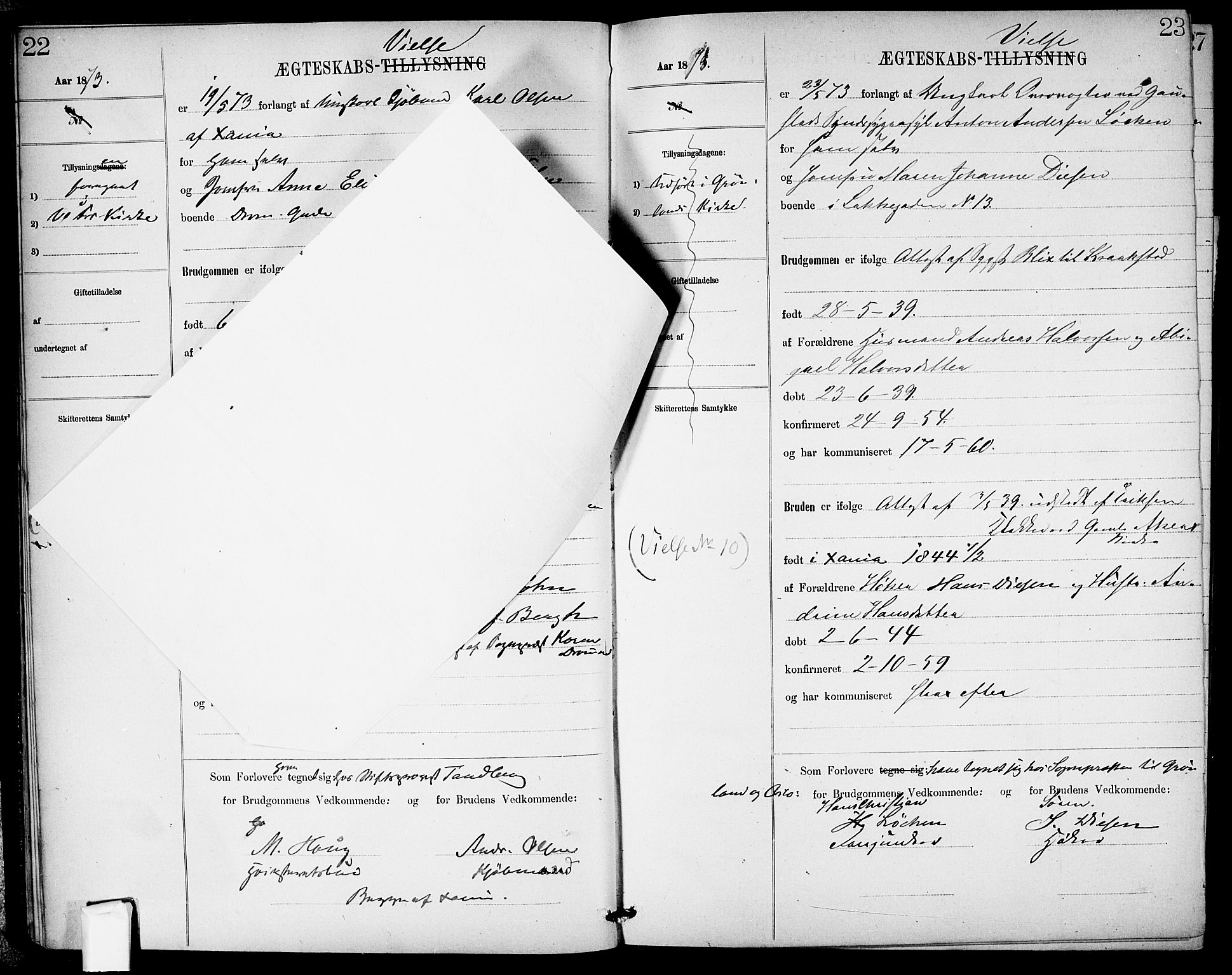 Garnisonsmenigheten Kirkebøker, AV/SAO-A-10846/H/Ha/L0007: Banns register no. I 7, 1872-1893, p. 22-23