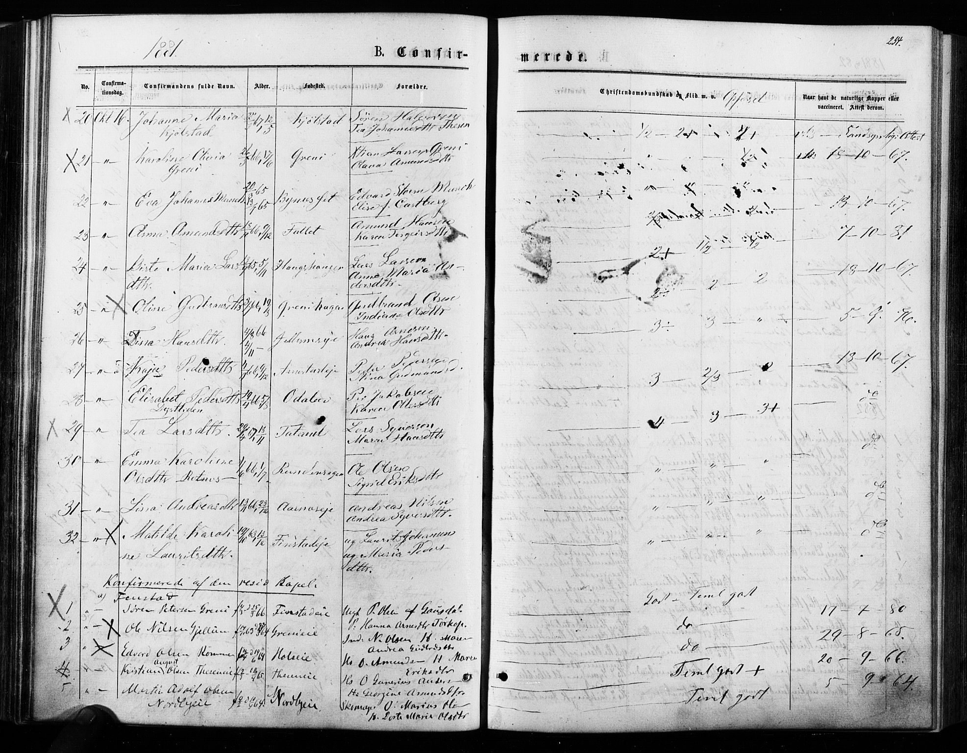 Nes prestekontor Kirkebøker, AV/SAO-A-10410/F/Fa/L0009: Parish register (official) no. I 9, 1875-1882, p. 254