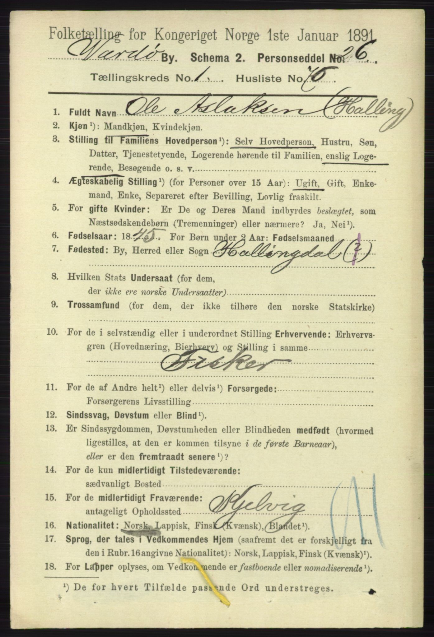 RA, 1891 census for 2002 Vardø, 1891, p. 989