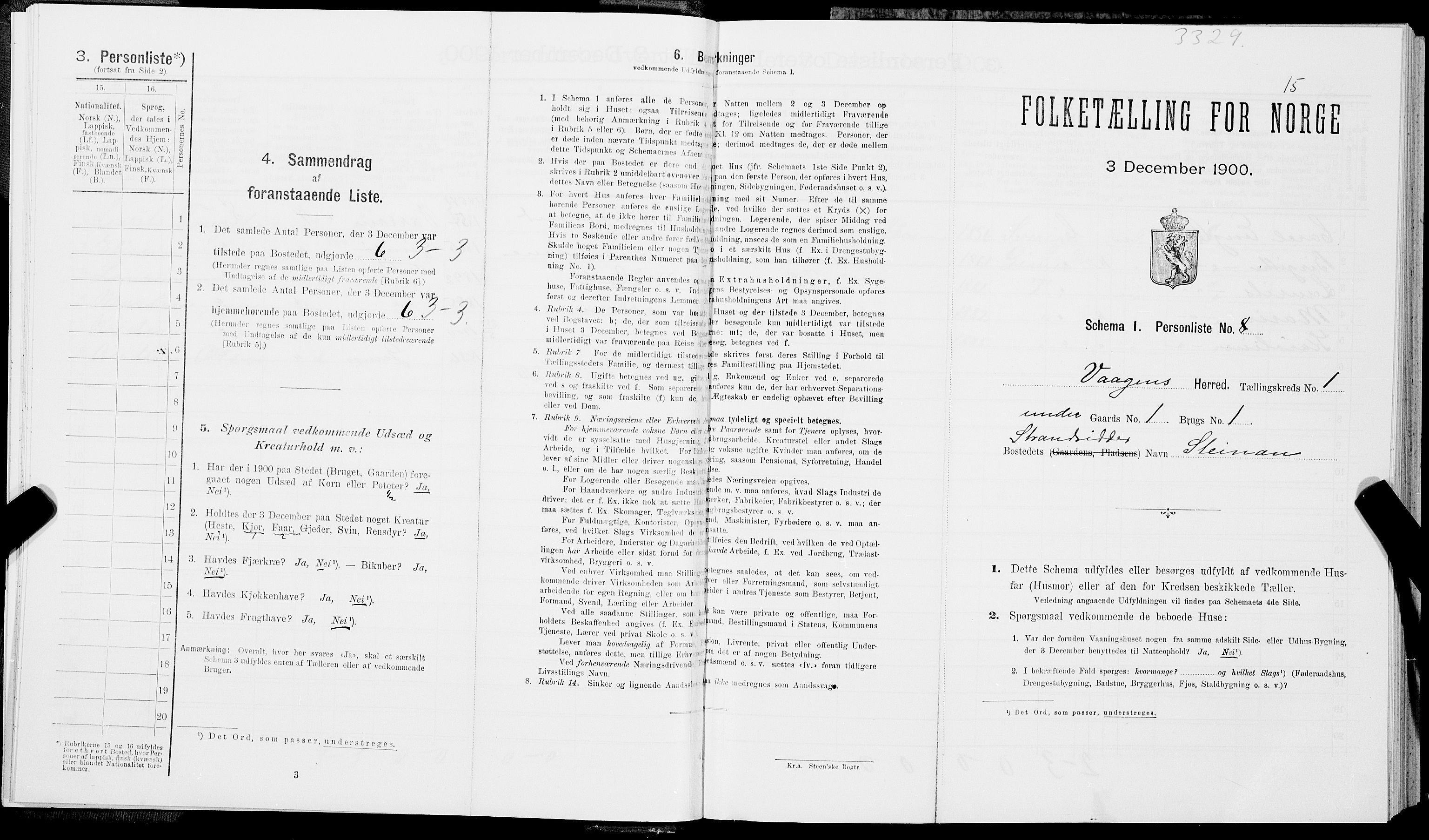 SAT, 1900 census for Vågan, 1900, p. 15