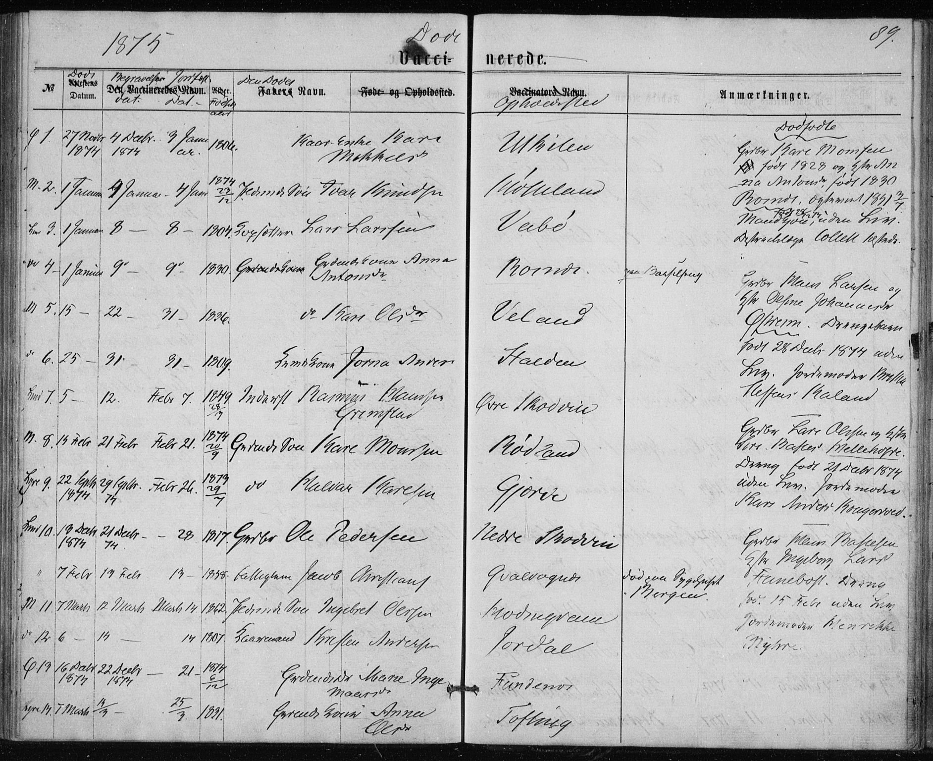 Lindås Sokneprestembete, SAB/A-76701/H/Haa: Parish register (official) no. A 17, 1874-1877, p. 89