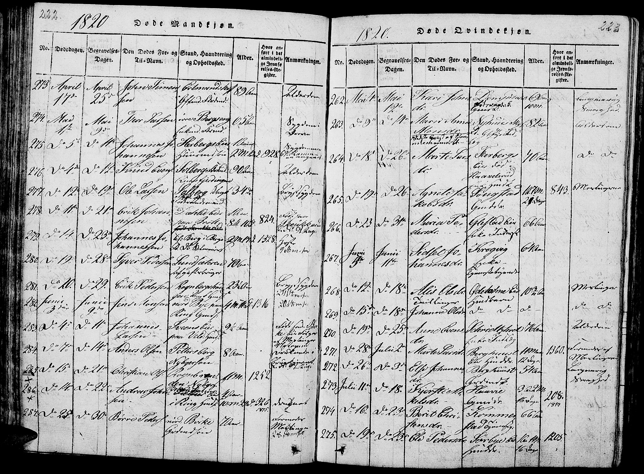 Ringsaker prestekontor, AV/SAH-PREST-014/L/La/L0001: Parish register (copy) no. 1, 1814-1826, p. 222-223