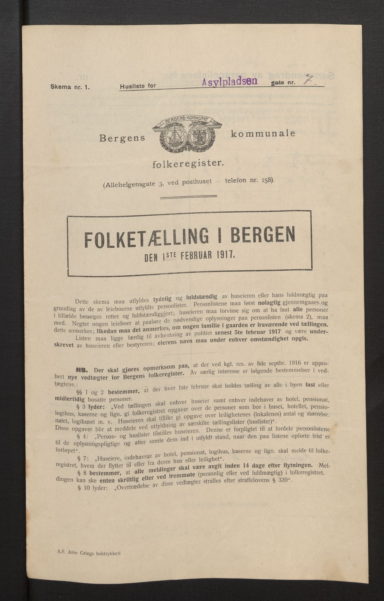 SAB, Municipal Census 1917 for Bergen, 1917, p. 1339