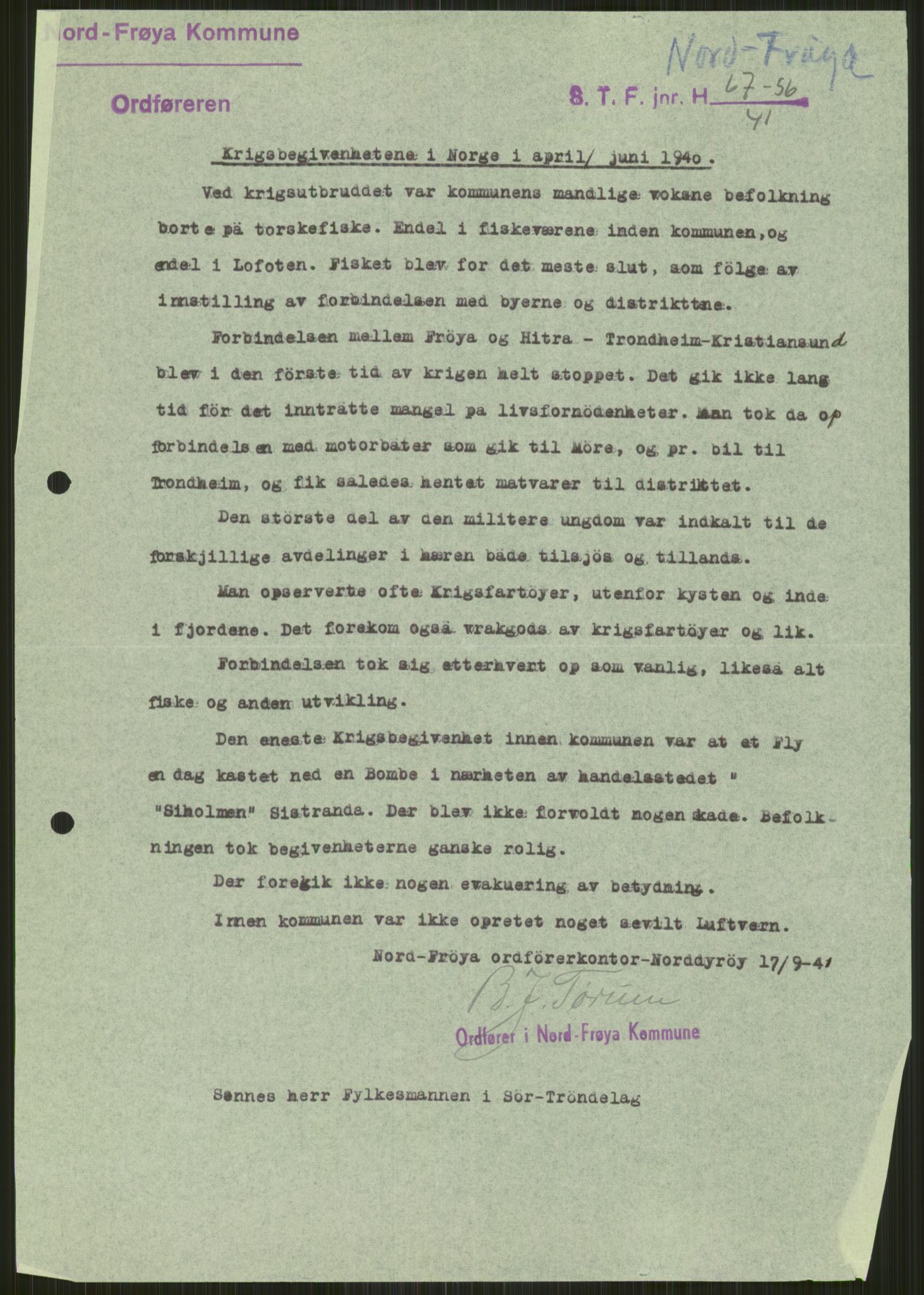 Forsvaret, Forsvarets krigshistoriske avdeling, AV/RA-RAFA-2017/Y/Ya/L0016: II-C-11-31 - Fylkesmenn.  Rapporter om krigsbegivenhetene 1940., 1940, p. 45