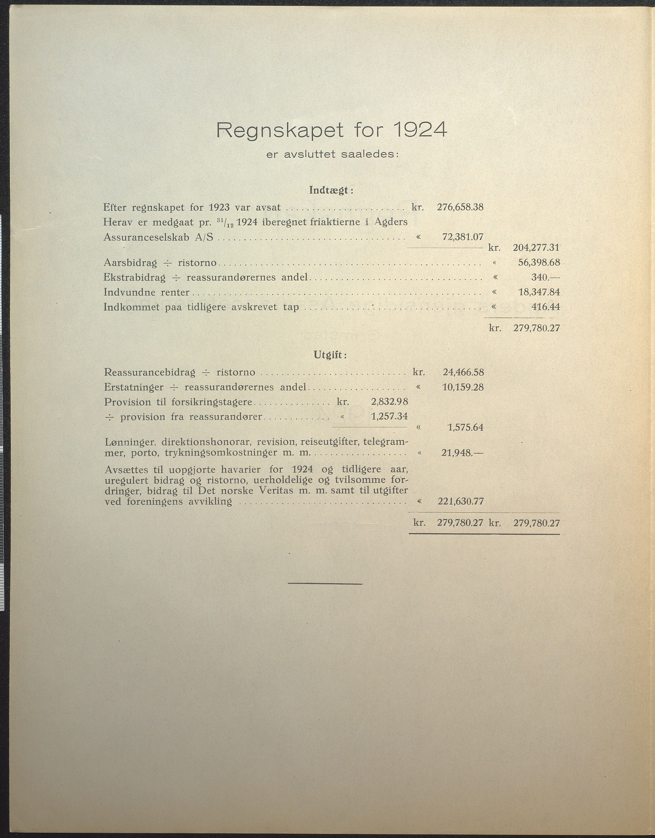 Agders Gjensidige Assuranceforening, AAKS/PA-1718/05/L0004: Regnskap, seilavdeling, pakkesak. Og regnskap jernavdeling, 1911-1924