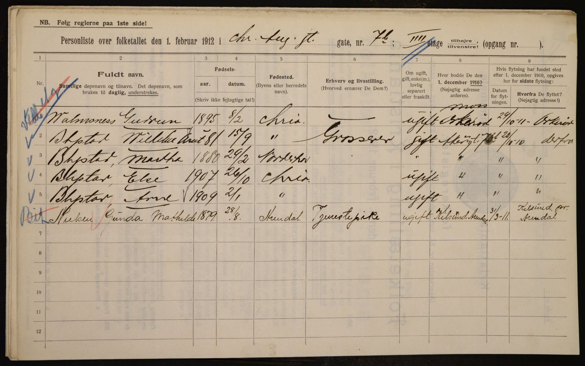 OBA, Municipal Census 1912 for Kristiania, 1912, p. 54244