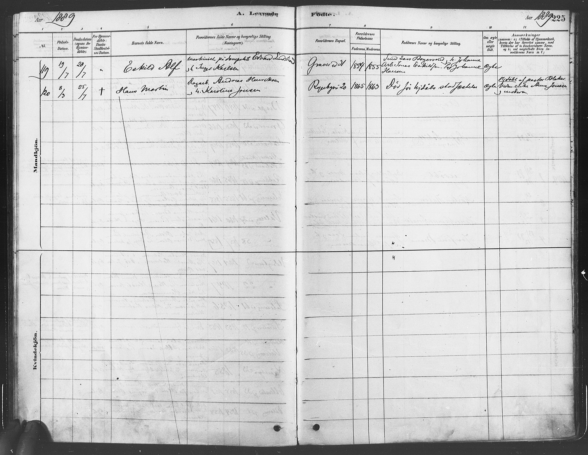 Gamlebyen prestekontor Kirkebøker, SAO/A-10884/F/Fa/L0005: Parish register (official) no. 5, 1878-1889, p. 225