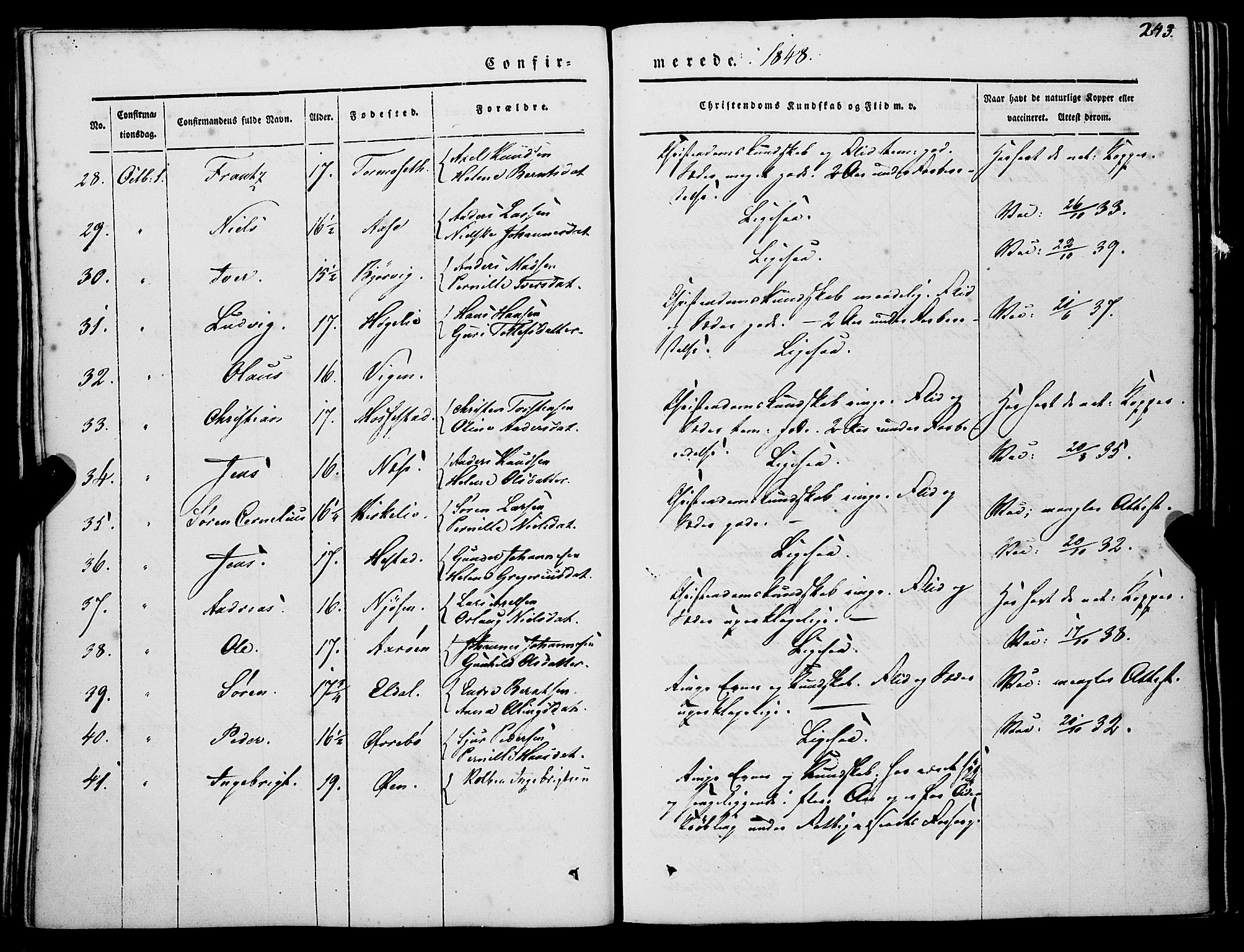 Gaular sokneprestembete, SAB/A-80001/H/Haa: Parish register (official) no. A 4I, 1840-1859, p. 243