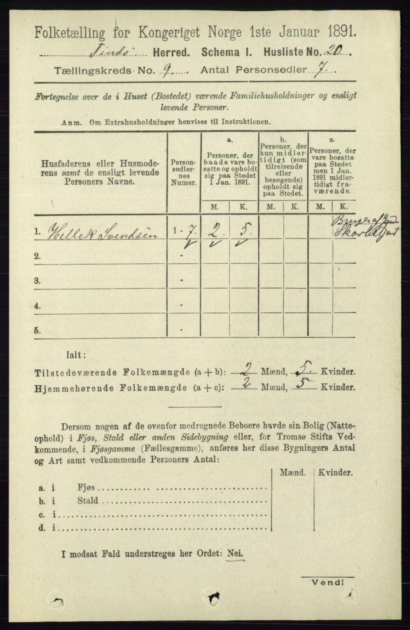 RA, 1891 census for 0826 Tinn, 1891, p. 1815