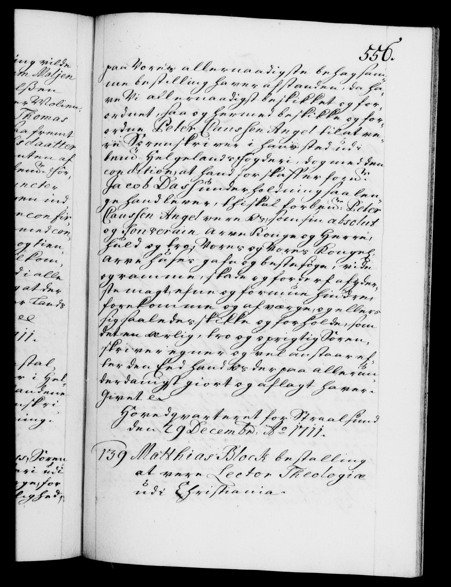 Danske Kanselli 1572-1799, RA/EA-3023/F/Fc/Fca/Fcaa/L0020: Norske registre, 1708-1711, p. 556a