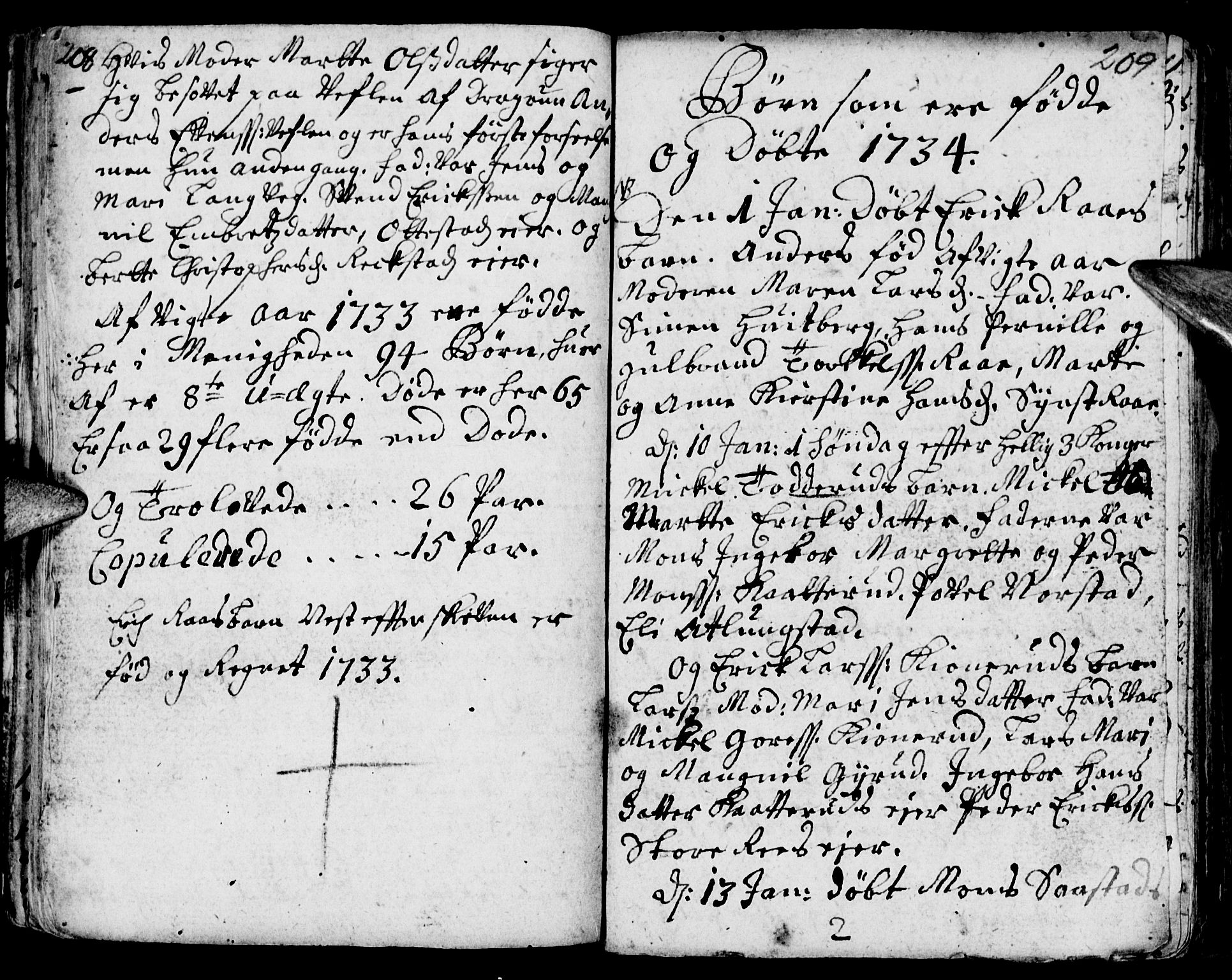 Stange prestekontor, SAH/PREST-002/K/L0002: Parish register (official) no. 2, 1724-1740, p. 208-209