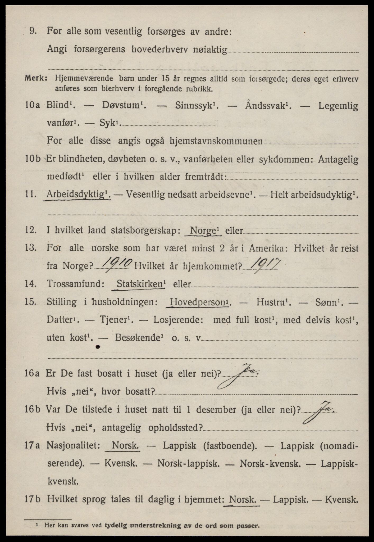 SAT, 1920 census for Leinstrand, 1920, p. 3840