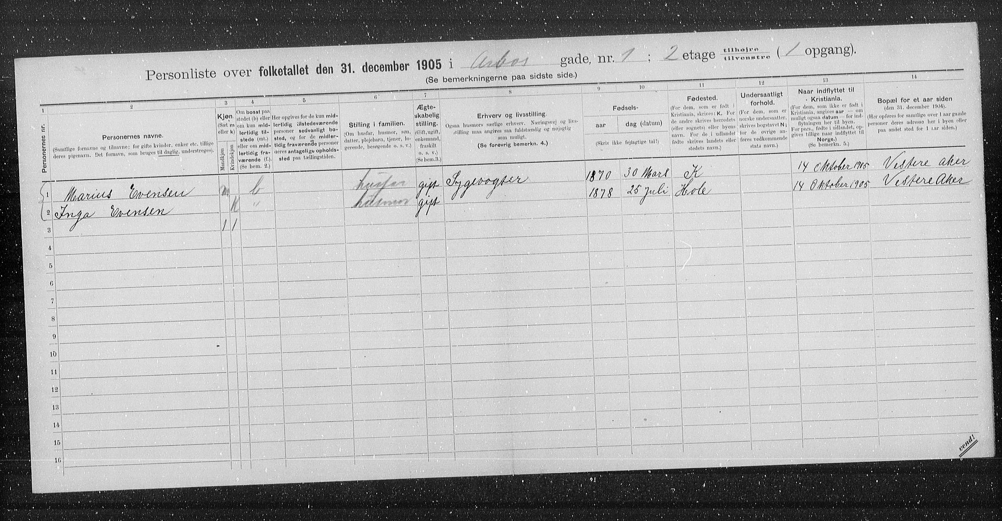 OBA, Municipal Census 1905 for Kristiania, 1905, p. 913