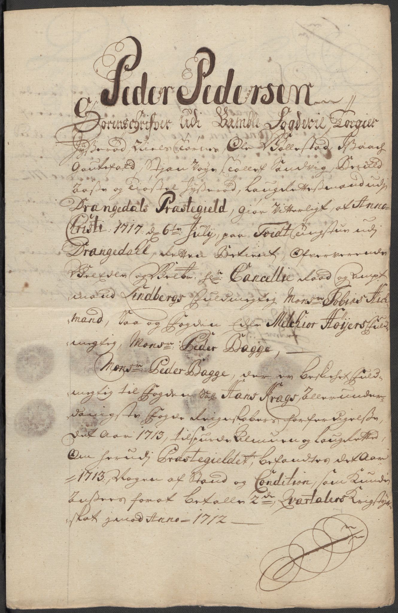 Rentekammeret inntil 1814, Reviderte regnskaper, Fogderegnskap, AV/RA-EA-4092/R36/L2125: Fogderegnskap Øvre og Nedre Telemark og Bamble, 1713, p. 592