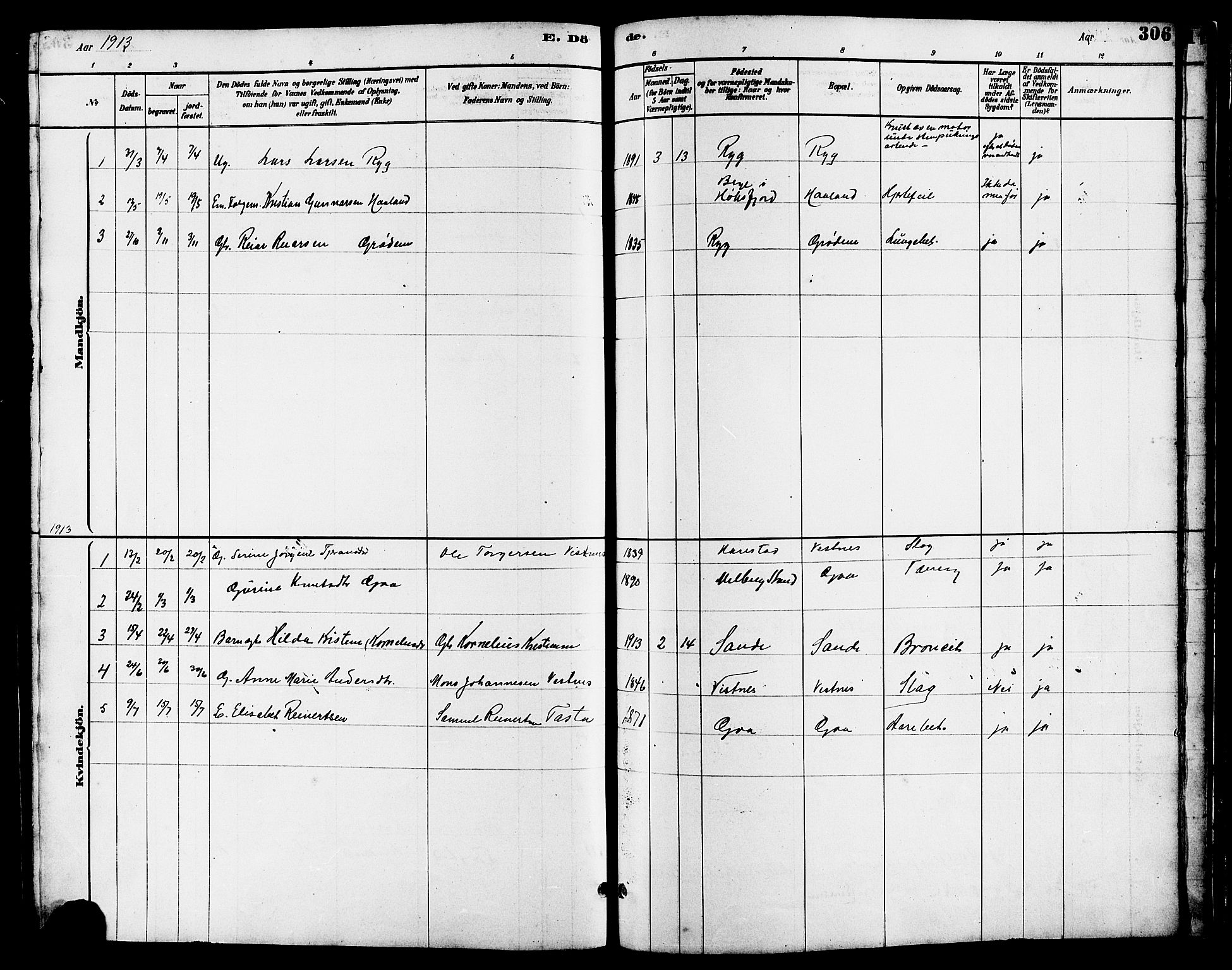 Hetland sokneprestkontor, SAST/A-101826/30/30BB/L0006: Parish register (copy) no. B 6, 1878-1921, p. 306